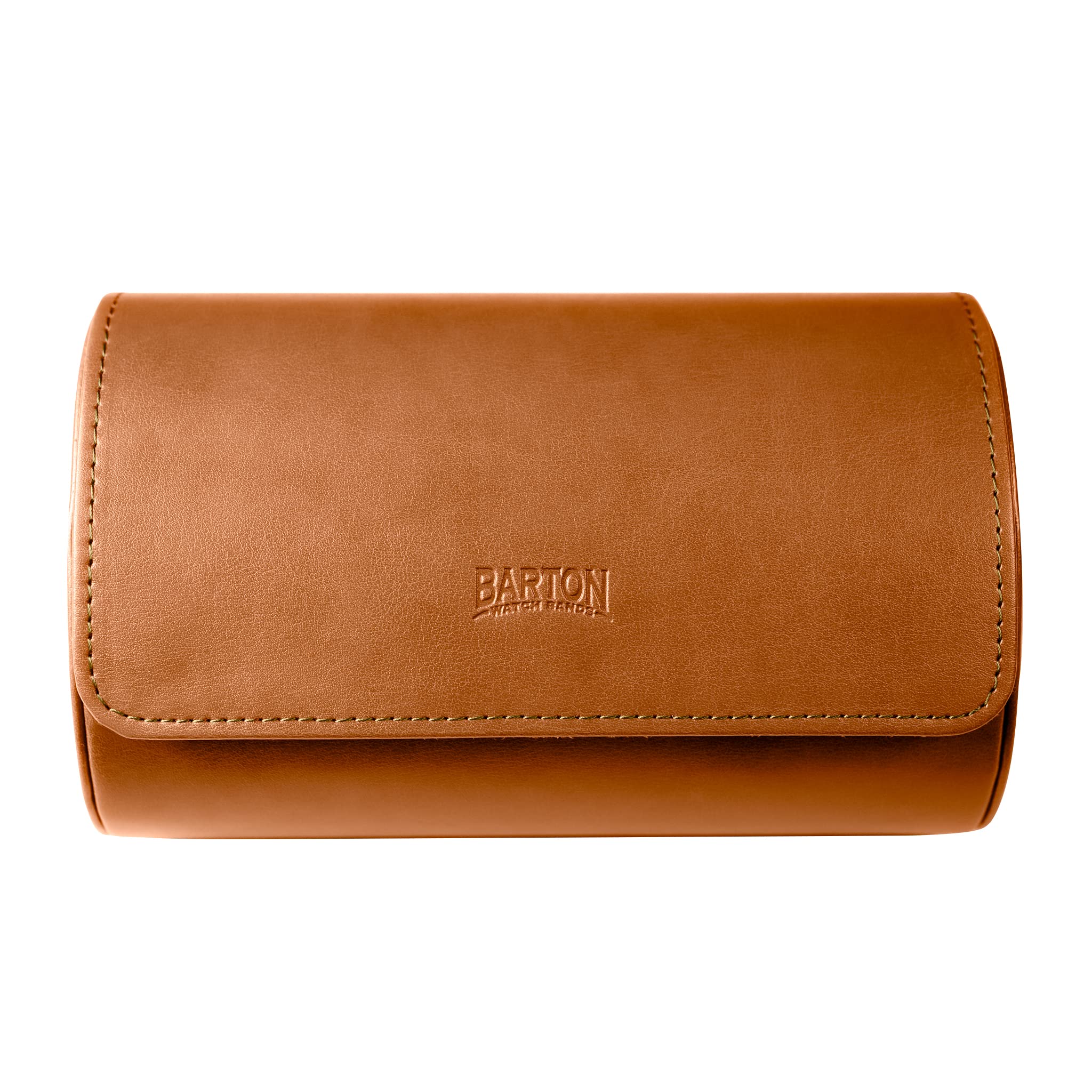 **BARTON WATCH BANDS - Brown Recycled Leather Watch Travel Case & Band Storage Organizer - Holds 2 Watches | Perfect for Travel, Business Trips & Watch Collection Display**