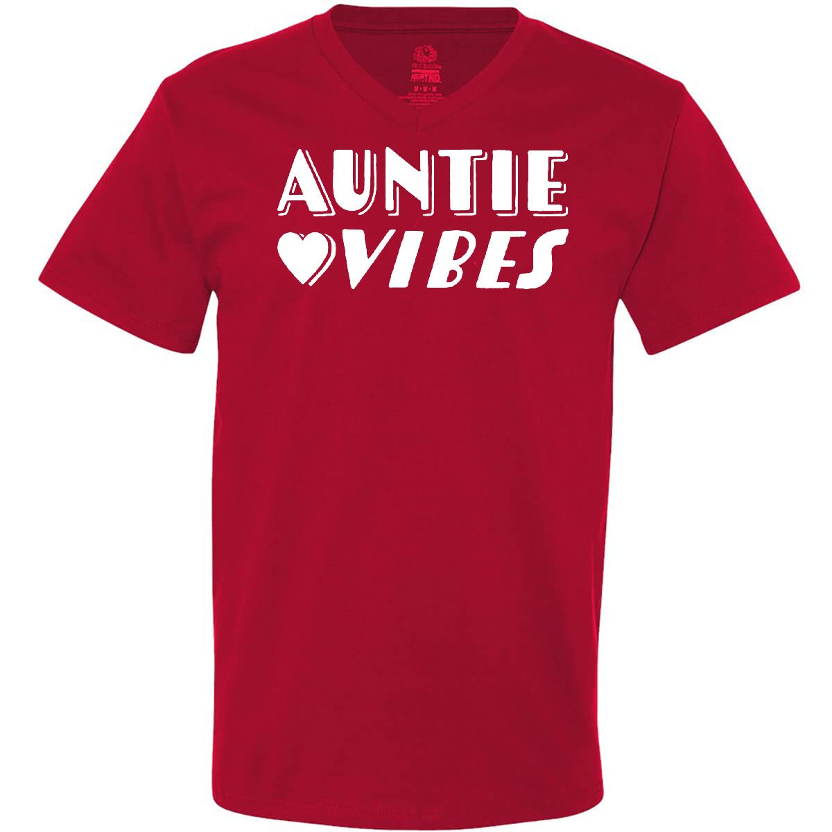 Inktastic Auntie Vibes White Heart Print Men's V-Neck T-Shirt - Comfortable Casual Wear for Family Gatherings & Everyday Outfits