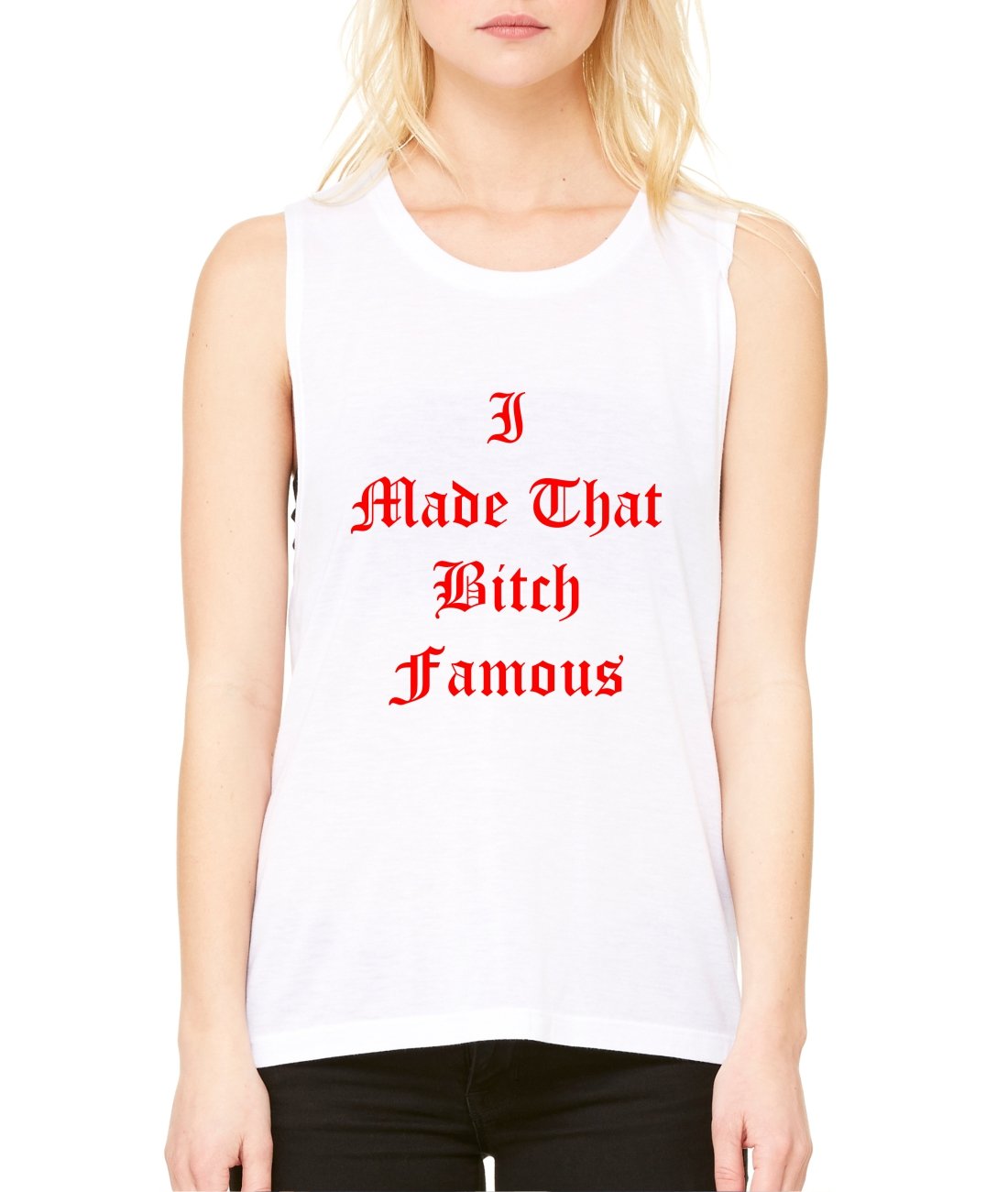 ALLNTRENDS Women's Flowy Muscle Tank Top - Trendy Sleeveless Workout Shirt for Gym, Yoga & Casual Wear | I Made That B*tch Famous Slogan Tee