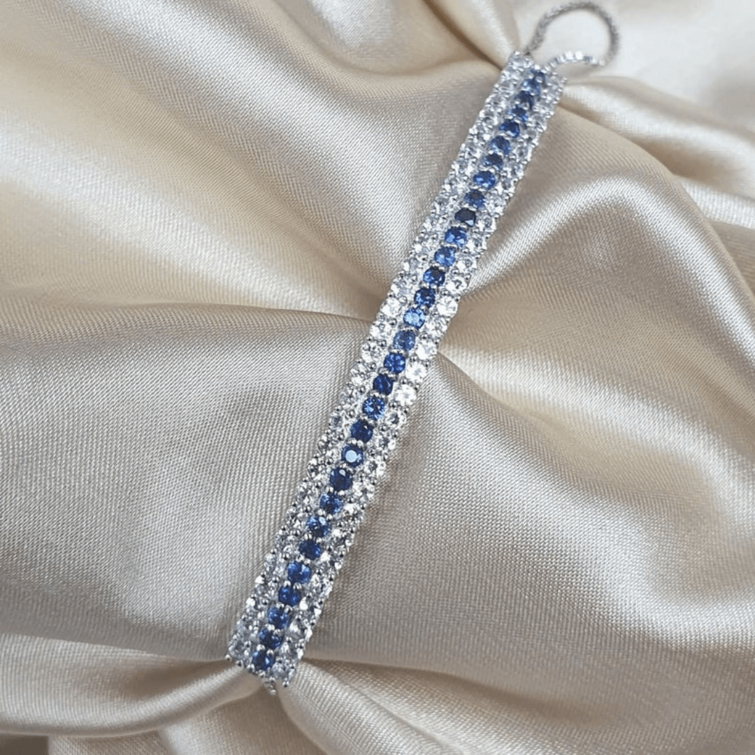 Elegant Sapphire Cuff Bracelet for Women - 925 Sterling Silver Adjustable Statement Jewelry - Perfect for Weddings, Parties & Special Occasions