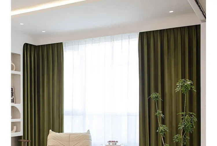 Luxury Plush Velvet Curtains for Living Room & Bedroom - Olive Green Blackout Drapes with Thermal Insulation - Elegant Home Decor for Windows