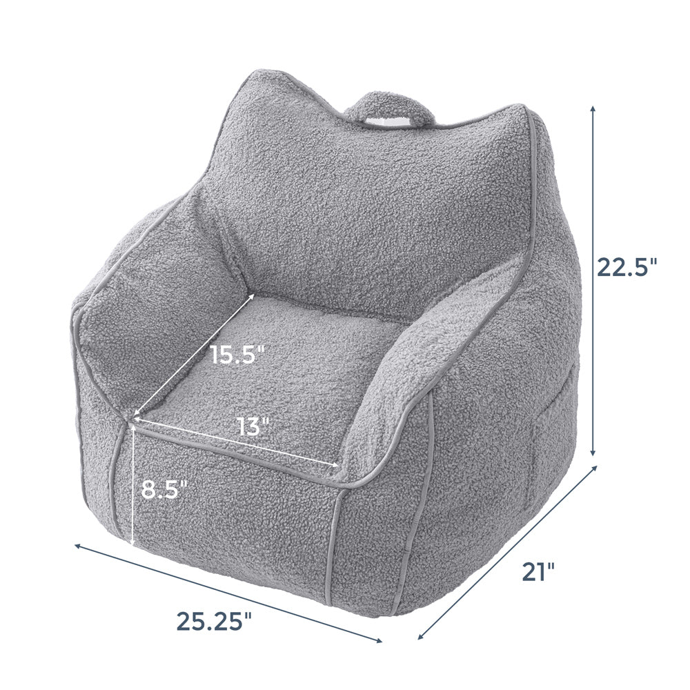 MAXYOYO Kids Sherpa Bean Bag Chair - Soft & Cozy Bean Bag Couch with Decorative Edges for Children's Room, Nursery or Playroom (Grey) - Perfect for Reading, Gaming & Relaxing
