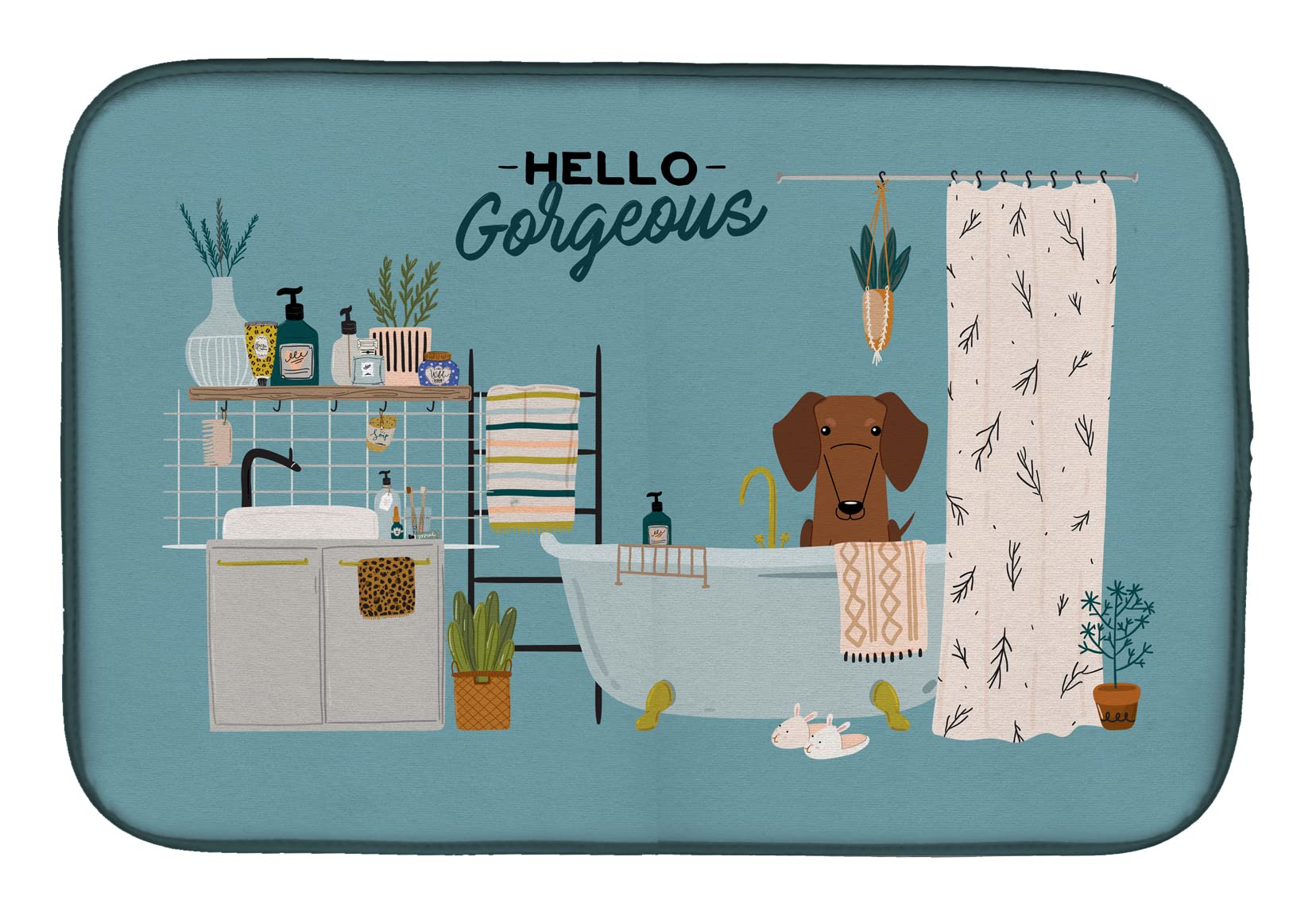 Dachshund Dish Drying Mat - Absorbent Kitchen Counter Mat for Dishes, 14x21
