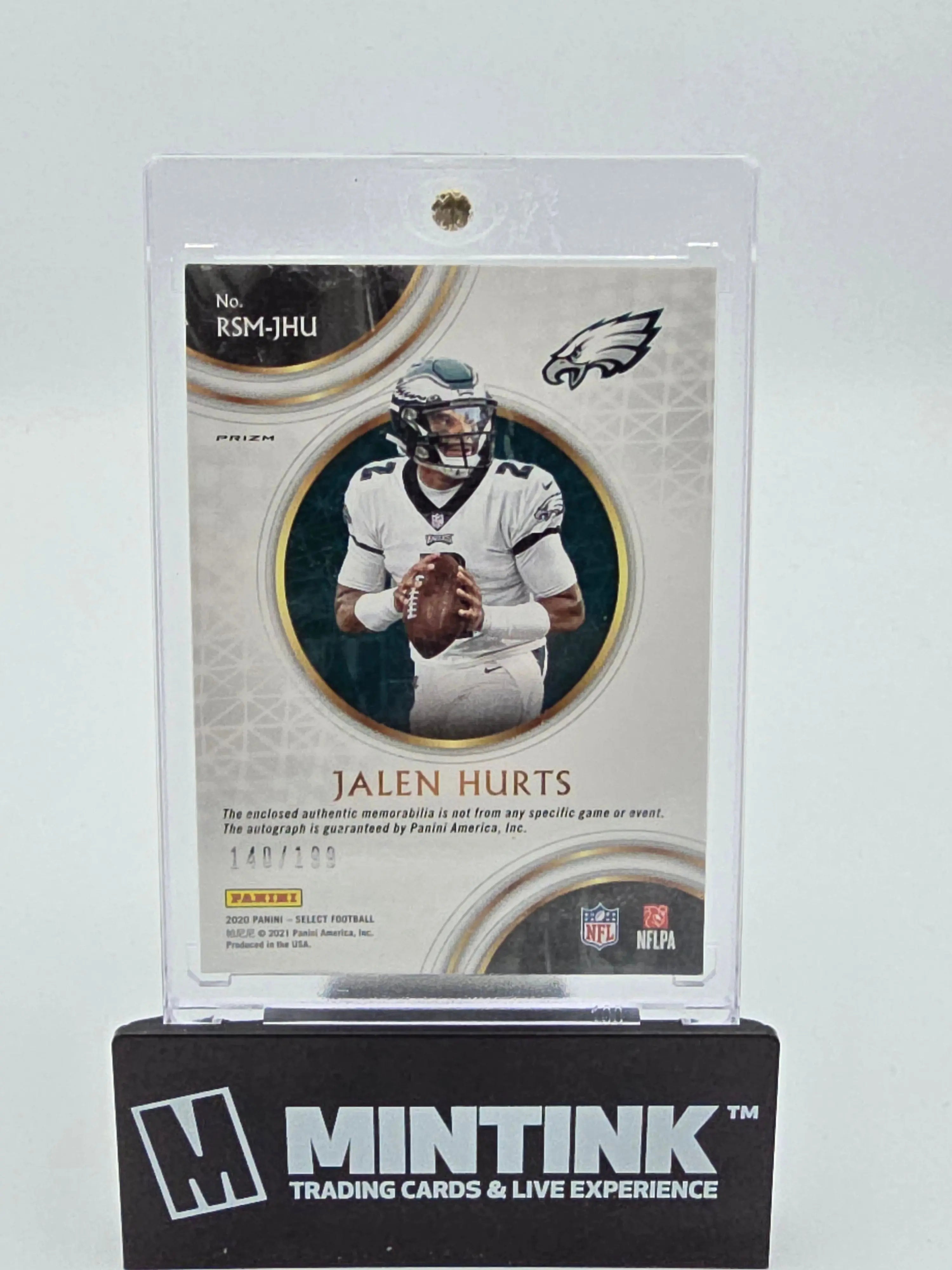 2020 Panini Select Football Jalen Hurts Rookie Patch Autograph Silver Prizm /199 - NFL Collectible Card for Sports Memorabilia & Trading Card Game Fans