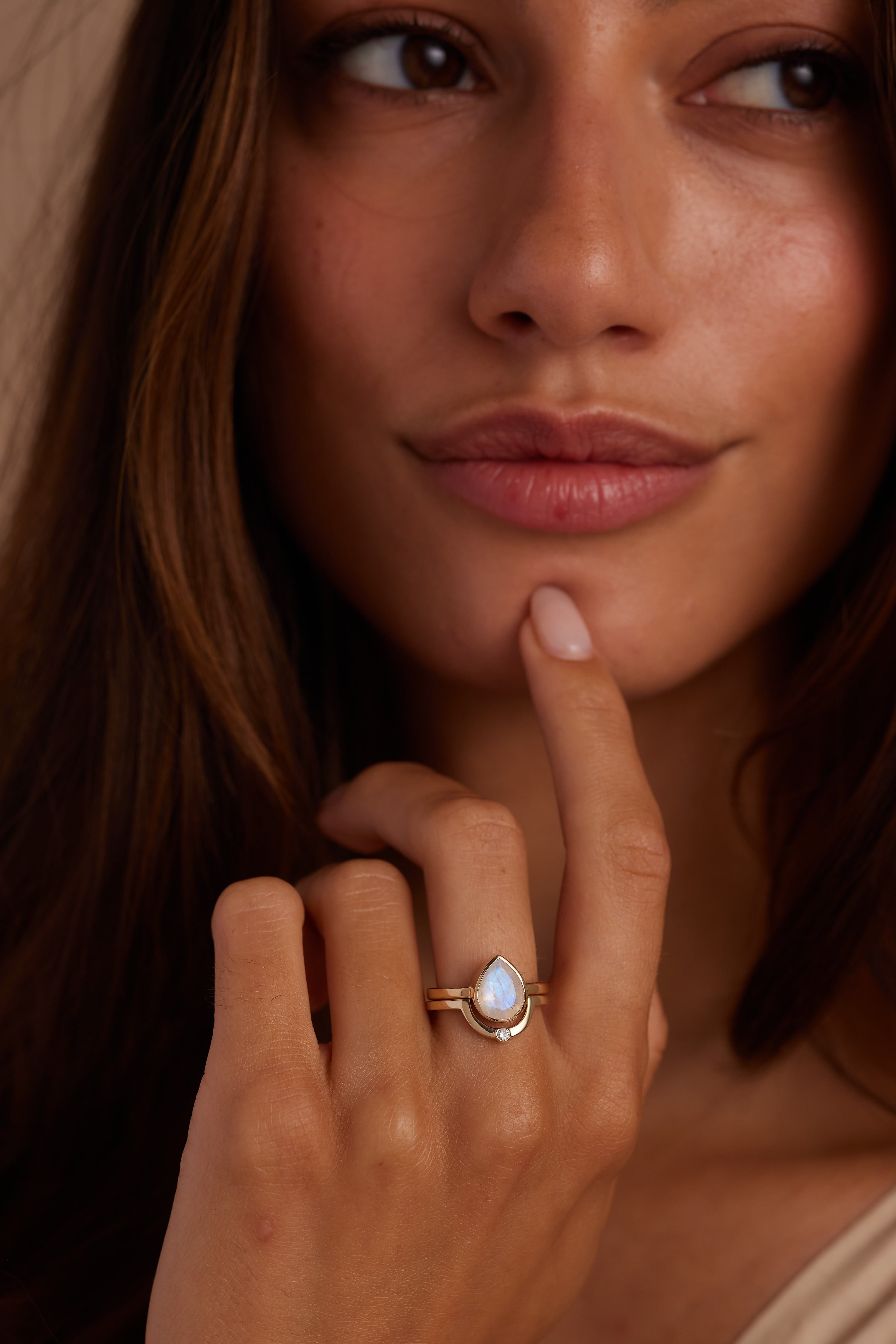 9K Yellow Gold Moonstone Teardrop Ring - Elegant Dainty Jewelry for Women, Perfect for Weddings, Parties & Everyday Wear
