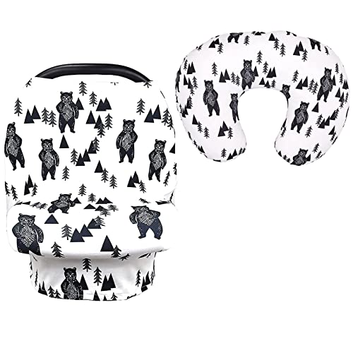 Bear Baby Car Seat Cover & Nursing Pillow Cover - Soft & Breathable Cotton - Universal Fit for Infant Car Seats & Nursing Pillows - Perfect for Newborns, Boys & Girls - Ideal for Travel, Feeding & Lounging