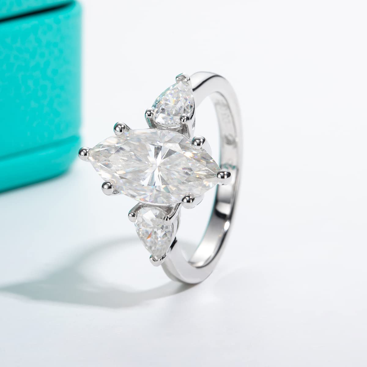 AnuClub 3 Stone Moissanite Engagement Ring - D Color VVS1 Clarity, Round/Emerald/Marquise Cut, 925 Sterling Silver Wedding Promise Ring for Women | Perfect for Proposals, Anniversaries & Special Occasions