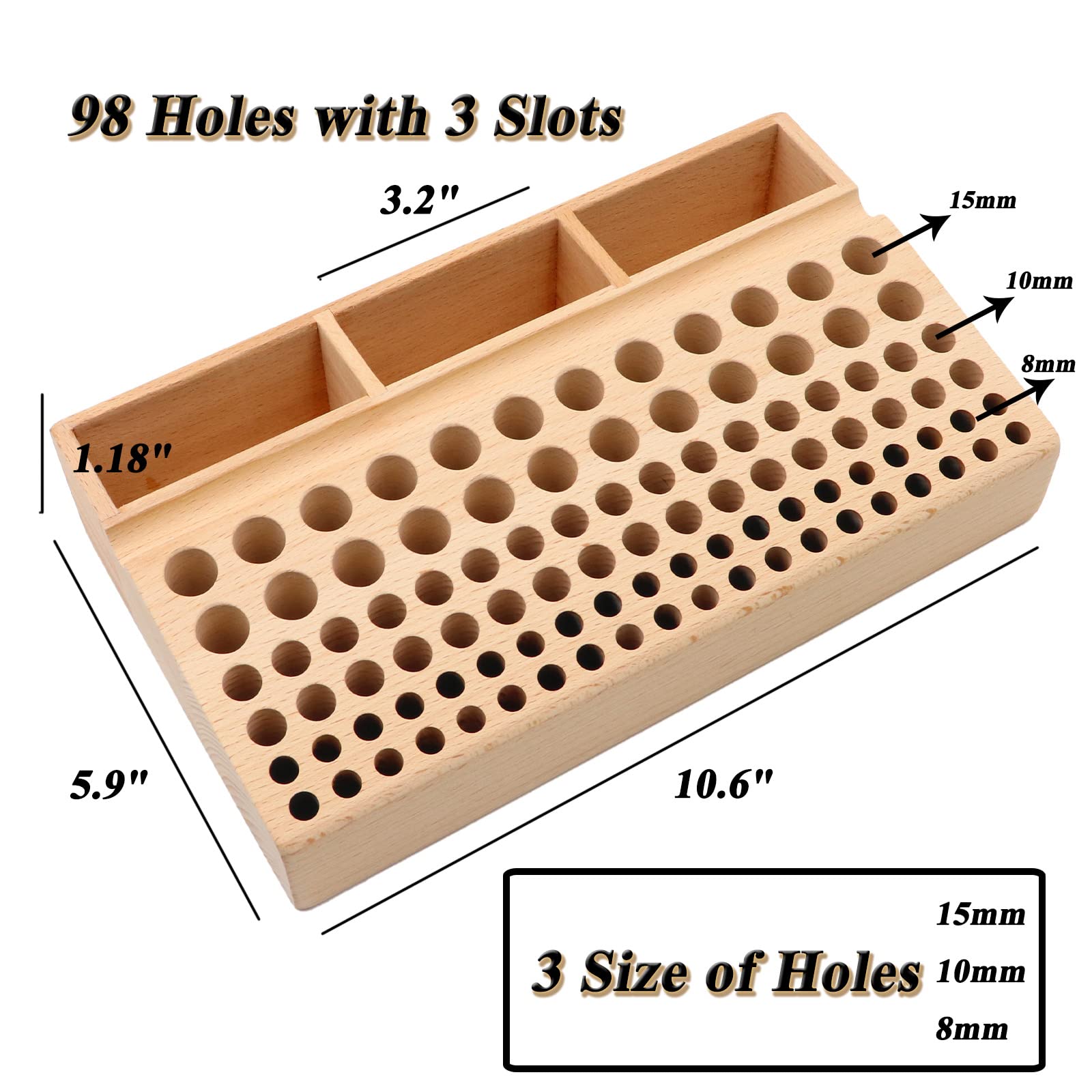 Premium Leather Craft Tool Organizer - 98 Hole Wooden Leatherworking Tool Stand with 3 Storage Slots | Large Leather Craft Storage Rack for Sewing, Stamping & Carving Tools | Perfect for Workshops & DIY Leather Projects