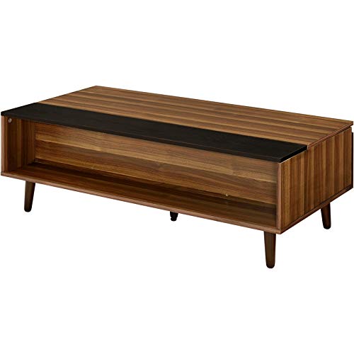 BOWERY HILL Lift Top Coffee Table - Walnut & Black Finish, Modern Living Room Center Table with Storage for Home Office Use