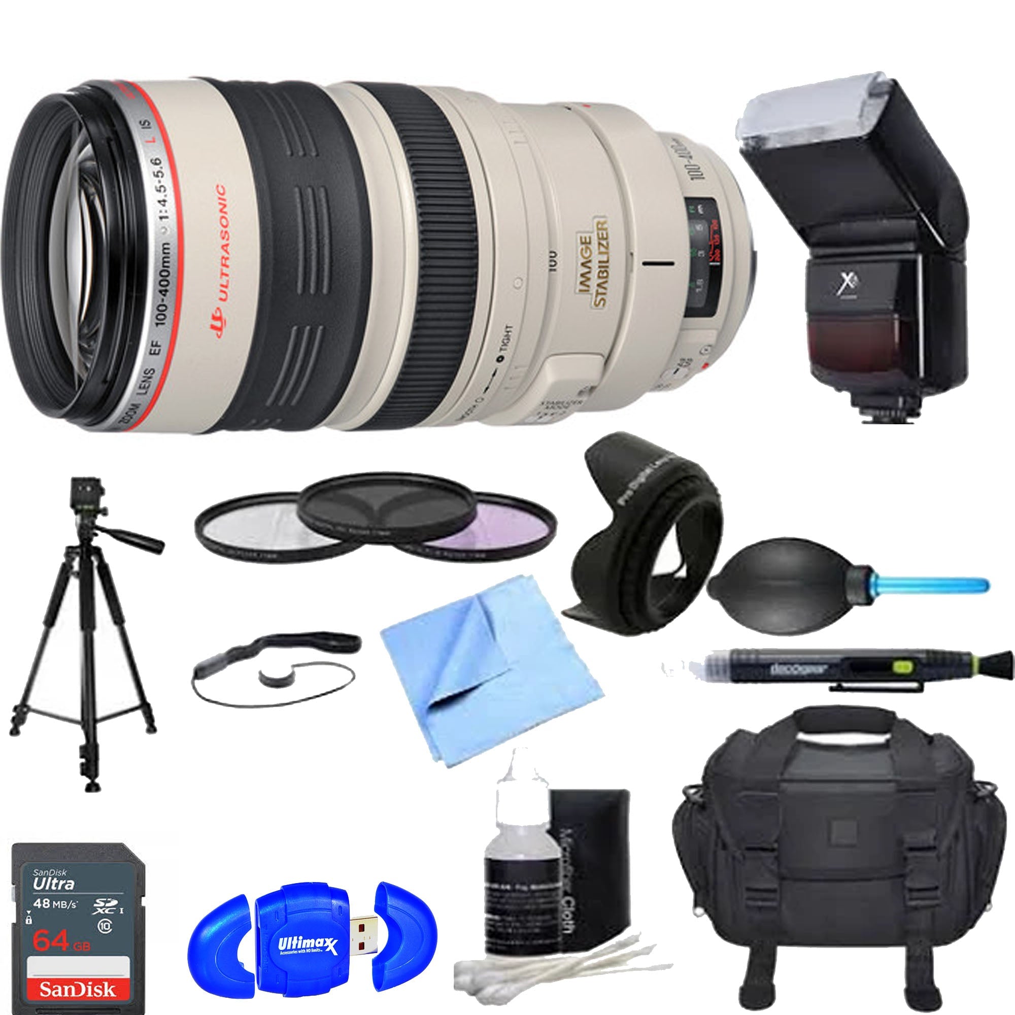 Canon EF 100-400mm f/4.5-5.6L IS II USM Telephoto Zoom Lens with 64GB Memory Card & Accessories Kit - Perfect for Wildlife, Sports Photography and Travel Adventures