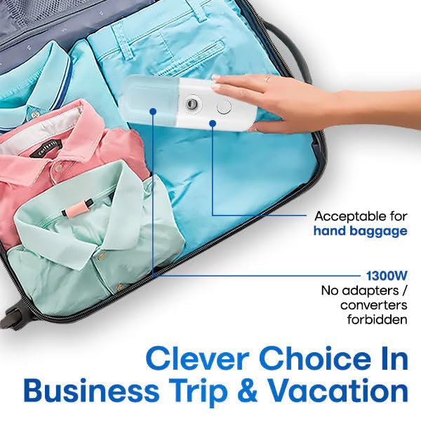 Easy Care Sunshine 15-Second Heat-Up Mini Travel Steamer - Portable Clothes Steamer for Wrinkles, Quick & Efficient - Perfect for Travel, Office, Hotel & Business Trips (Black)