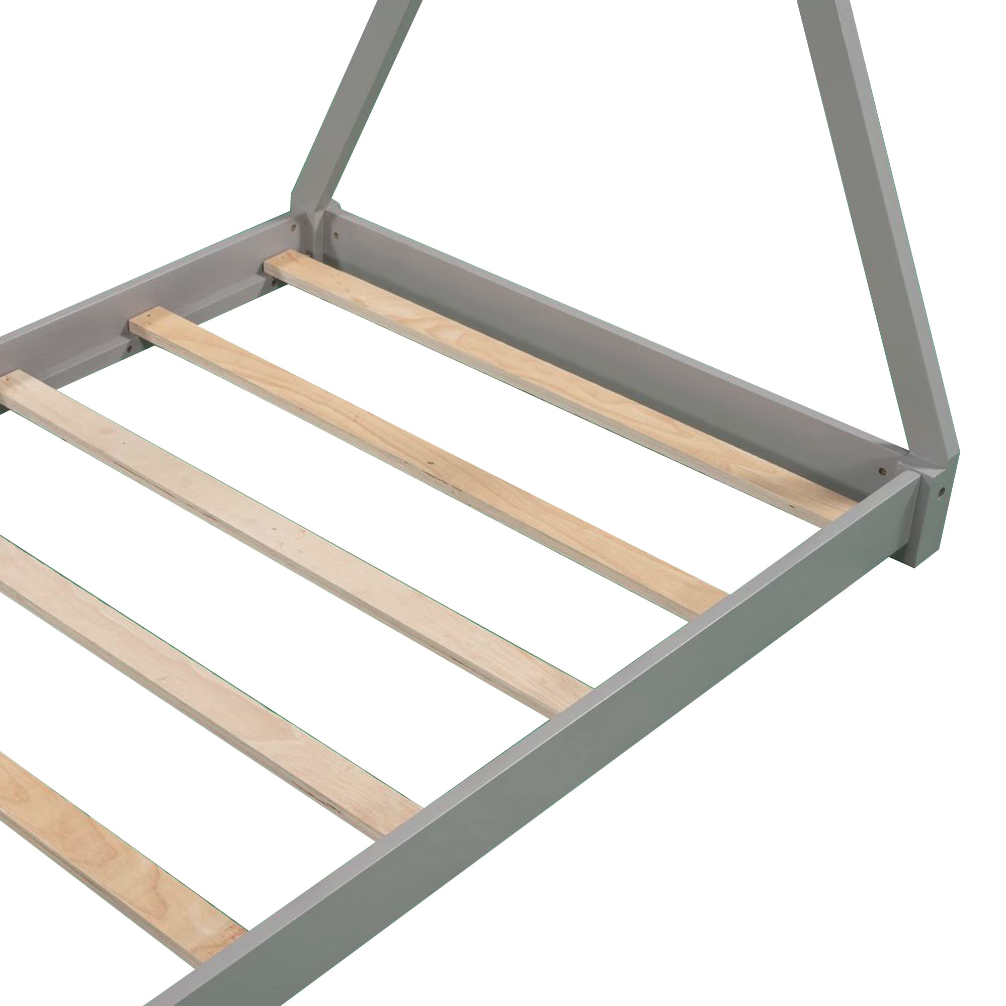 Rhomtree Solid Wood Twin Bed for Kids - Sturdy Triangle Structure, Low Platform Design, No Box Spring Required (Gray) - Perfect for Children's Bedrooms, Guest Rooms & Small Spaces