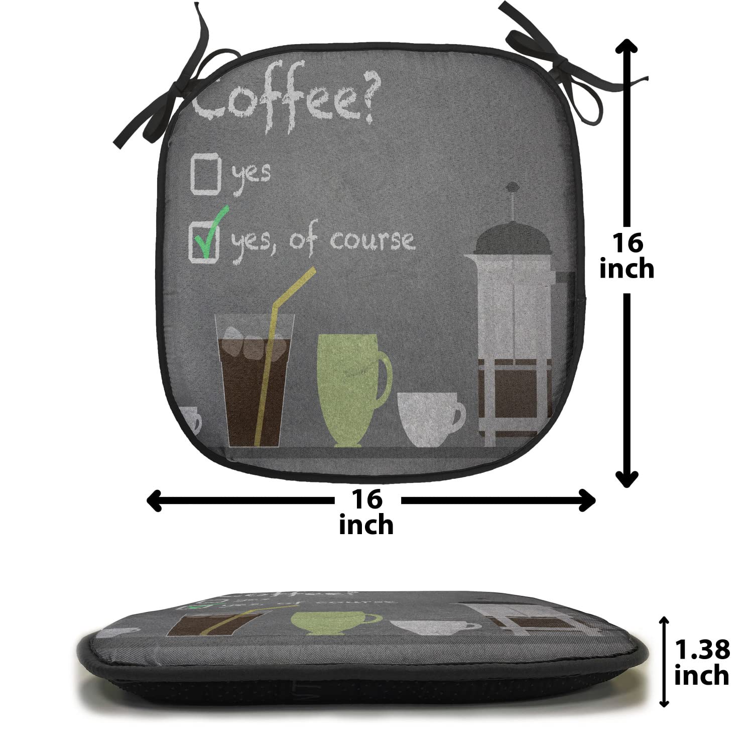 Lunarable 16x16 Inch Anti-Slip Coffee Chair Cushion Set of 12 - Brown & Grey Cafe Style Seat Pads with Iced Beverage Design for Kitchen, Dining Room & Patio Furniture - Perfect for Coffee Shops, Restaurants and Home Decor