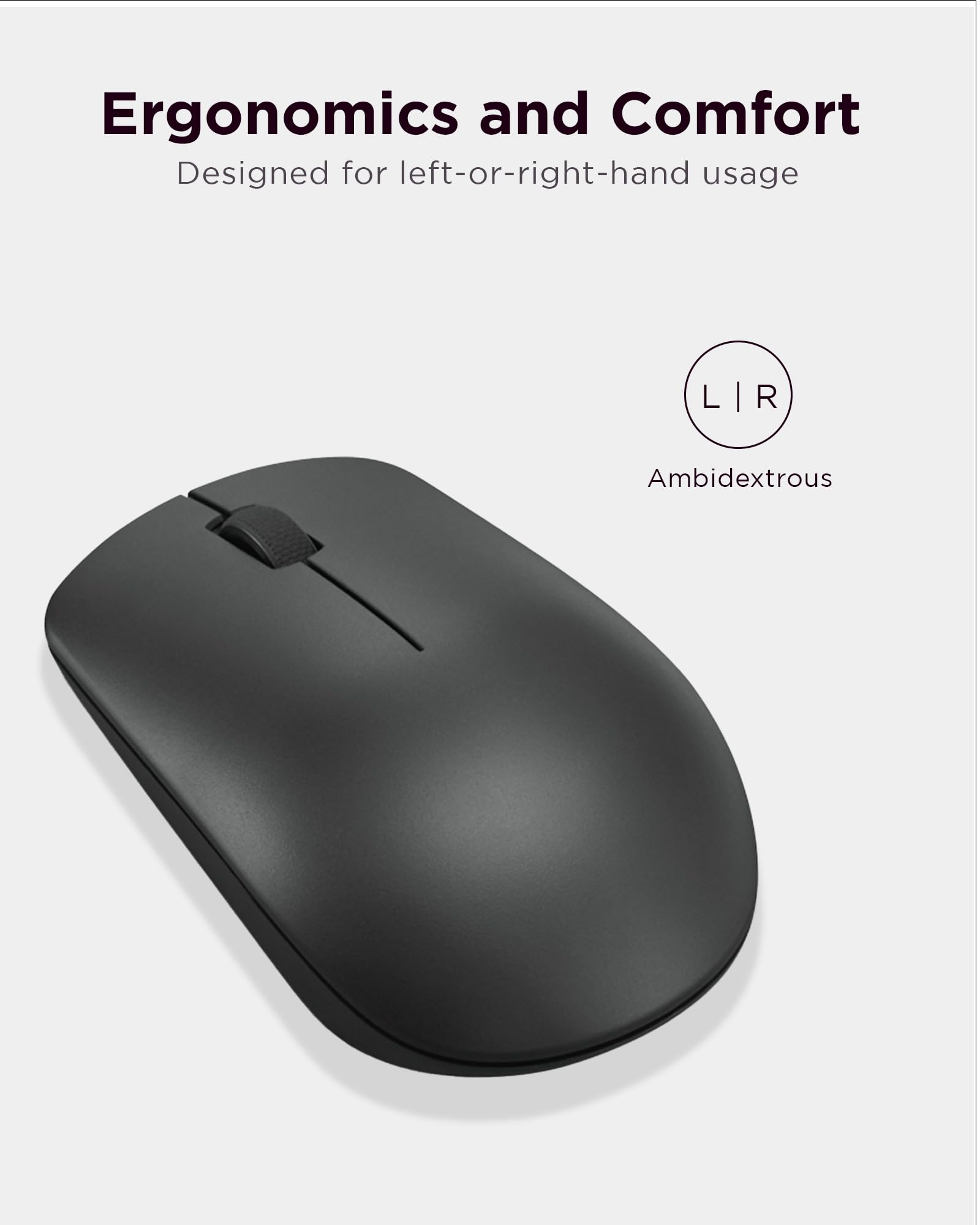 Lenovo 530 Wireless Mouse for PC & Laptop - 2.4G Ergonomic Ambidextrous Mouse with Nano USB Receiver | 12-Month Battery Life | Perfect for Office, Home & Travel Use