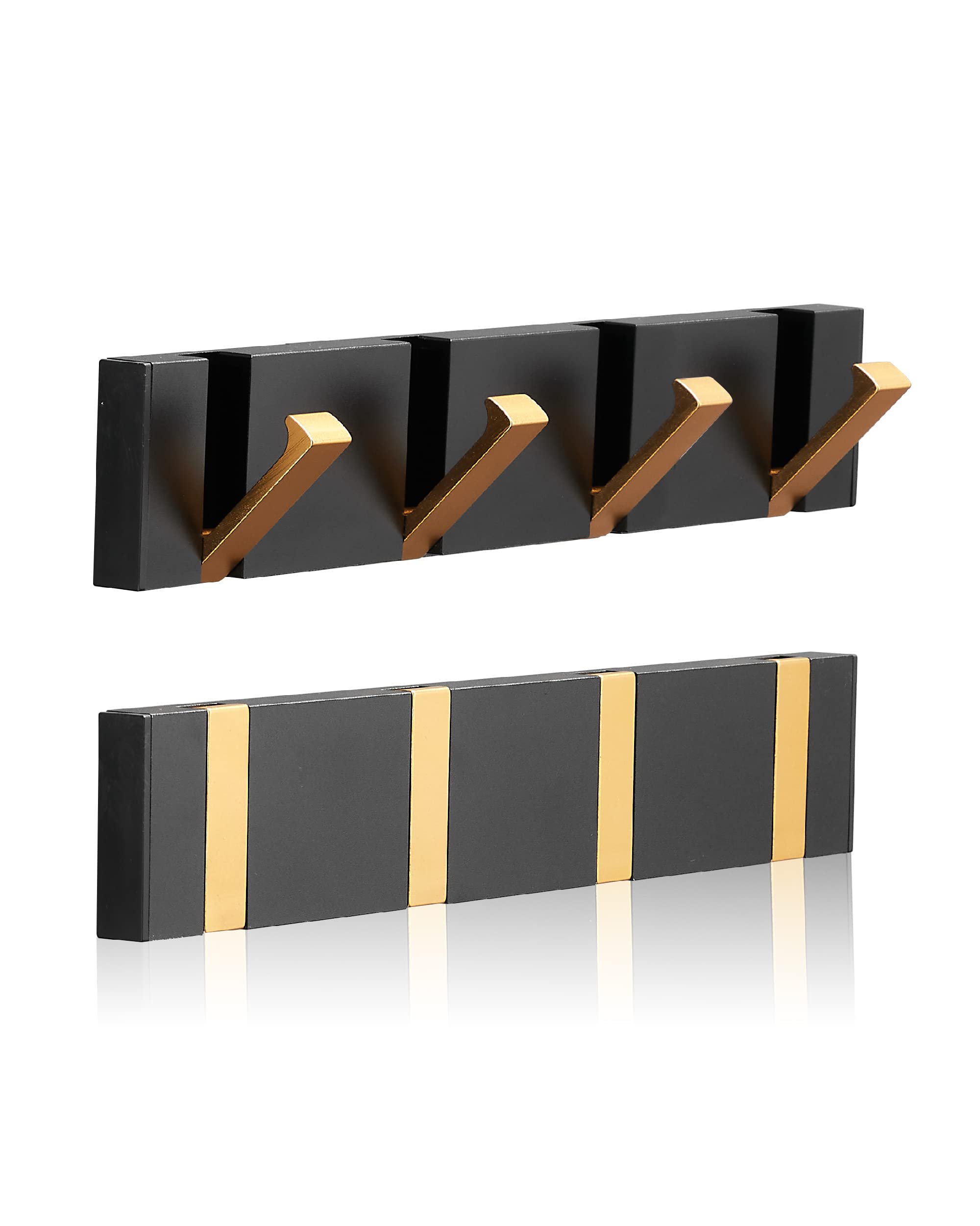 2 Pack Waterproof Black Gold Retractable Wall Hooks - Space Saving Bathroom Towel Hooks, Matte Finish Minimalist Design for Doors, Robes & Coats - Perfect for Kitchen, Balcony & Small Spaces