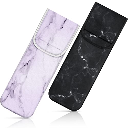 2 Pack Heat Resistant Neoprene Curling Iron Holder & Flat Iron Travel Case - 15 x 5 Inches Marble Pattern Organizer Bag for Hair Tools - Perfect for Salon, Home & Travel Use