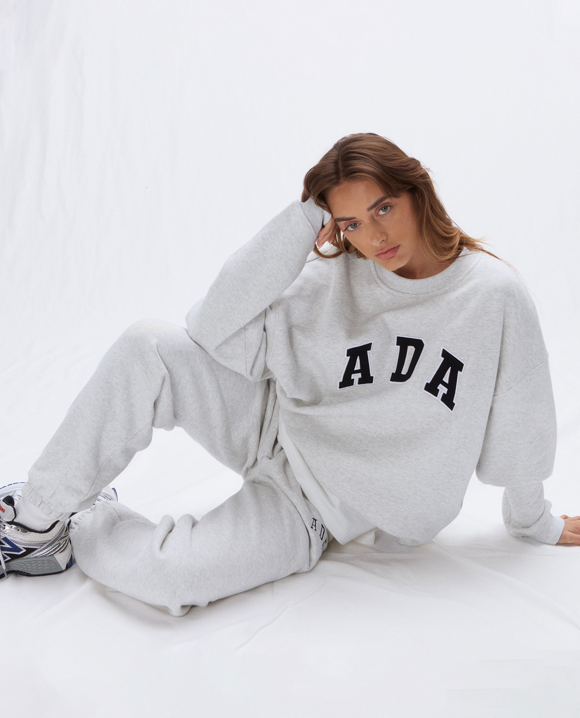 ADA Oversized Sweatshirt for Women - Light Grey Melange Pullover | Cozy Casual Wear for Lounge, Street Style & Fall Outfits