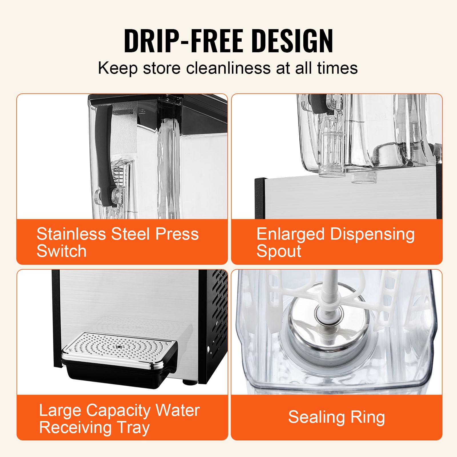 VEVOR 12L (12.7QT) Commercial Beverage Dispenser - 304 Stainless Steel Food Grade Juice & Iced Tea Machine with 45°F-54°F Cooling - Perfect for Restaurants, Bars, Parties & Catering Events - Cold Drink Dispenser for Lemonade, Iced Coffee & Cocktails