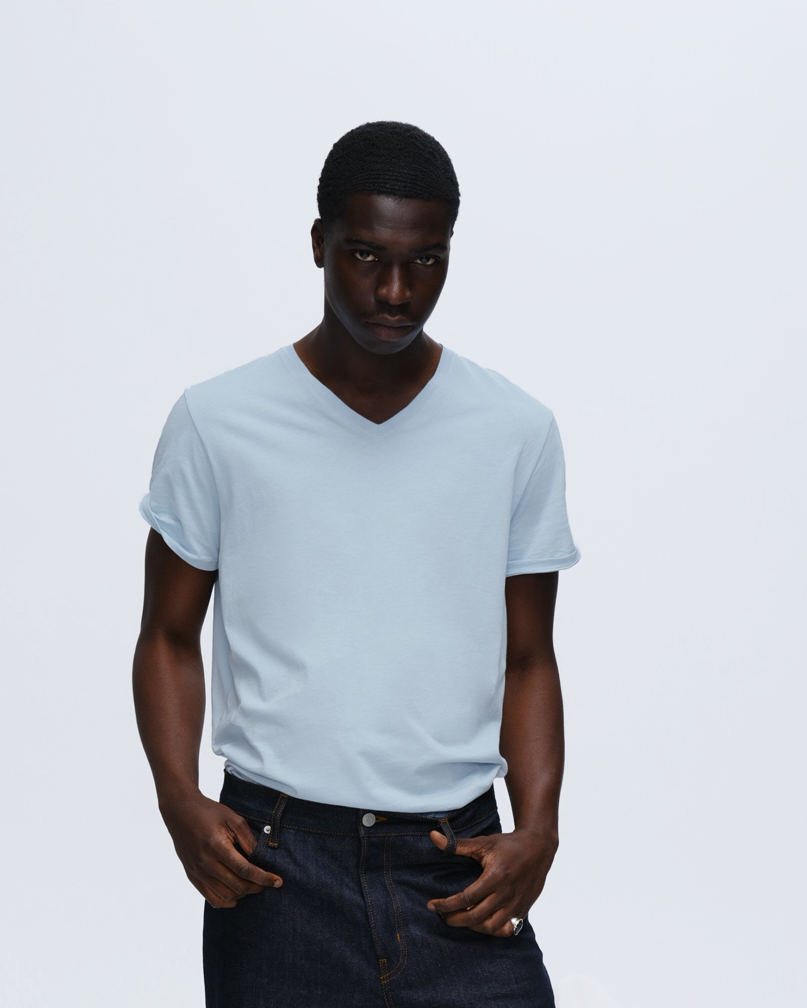 Classic V-Neck Jersey T-Shirt for Men - Soft Cotton Comfort Fit Tee - Casual Wear & Everyday Outfits - Blue