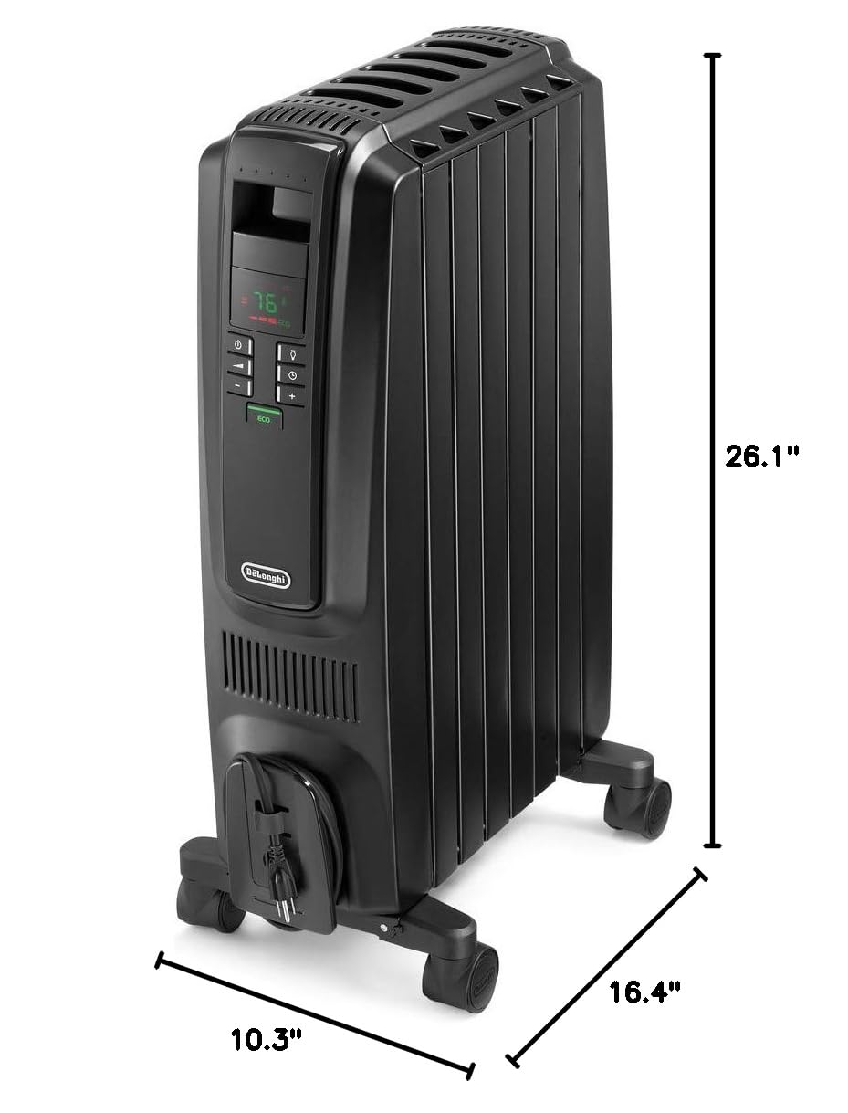 DeLonghi TRD40615EBK 1500W Digital Oil Filled Radiator Heater - Energy Efficient Electric Space Heater with Programmable Timer & Safety Features for Bedroom, Living Room, Office (16