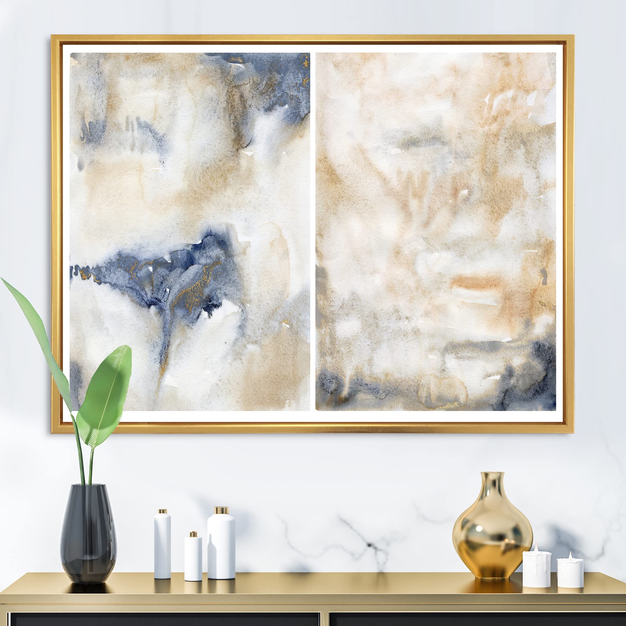 Abstract Pink Gold Beige & Dark Pastel Strokes Framed Canvas Wall Art Print - Modern Home Decor for Living Room, Bedroom & Office