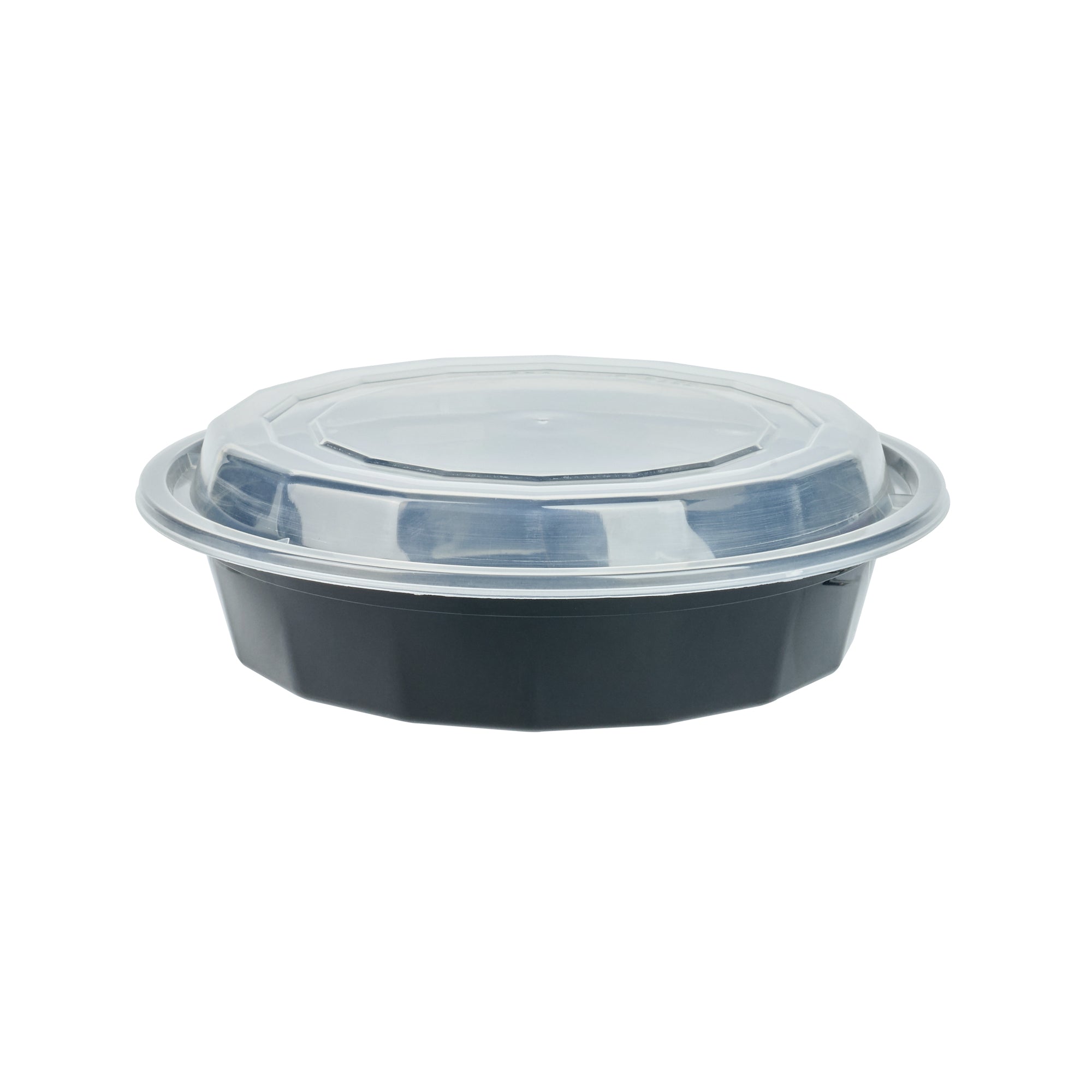 24 oz Round Black Plastic Food Storage Containers with Clear Lids - 100 Pack, Microwave Safe To-Go Boxes (7.25