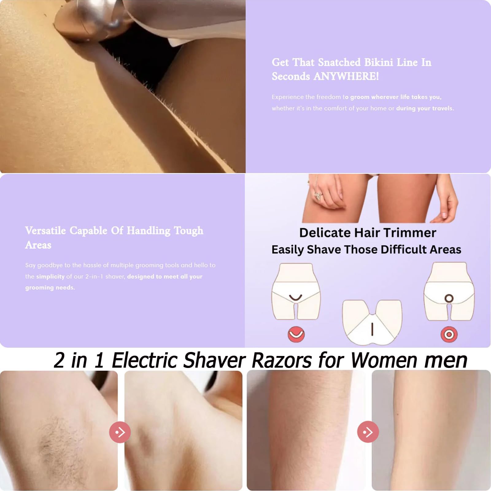 Beautibloom 2-in-1 Electric Shaver & Bikini Trimmer for Women - Rechargeable Cordless Razor for Face, Body, Legs, Underarms & Bikini Area - Pink Elegance Design | Perfect for Travel, Gym & Daily Grooming