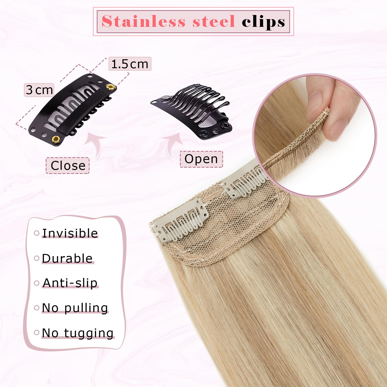 6 Inch Clip-In Human Hair Extensions for Short Hair - Ash Blonde & Bleach Blonde | Invisible Mini Hair Pieces for Thinning Hair | Natural Real Human Hair for Men & Women | Perfect for Volume Boost & Everyday Styling