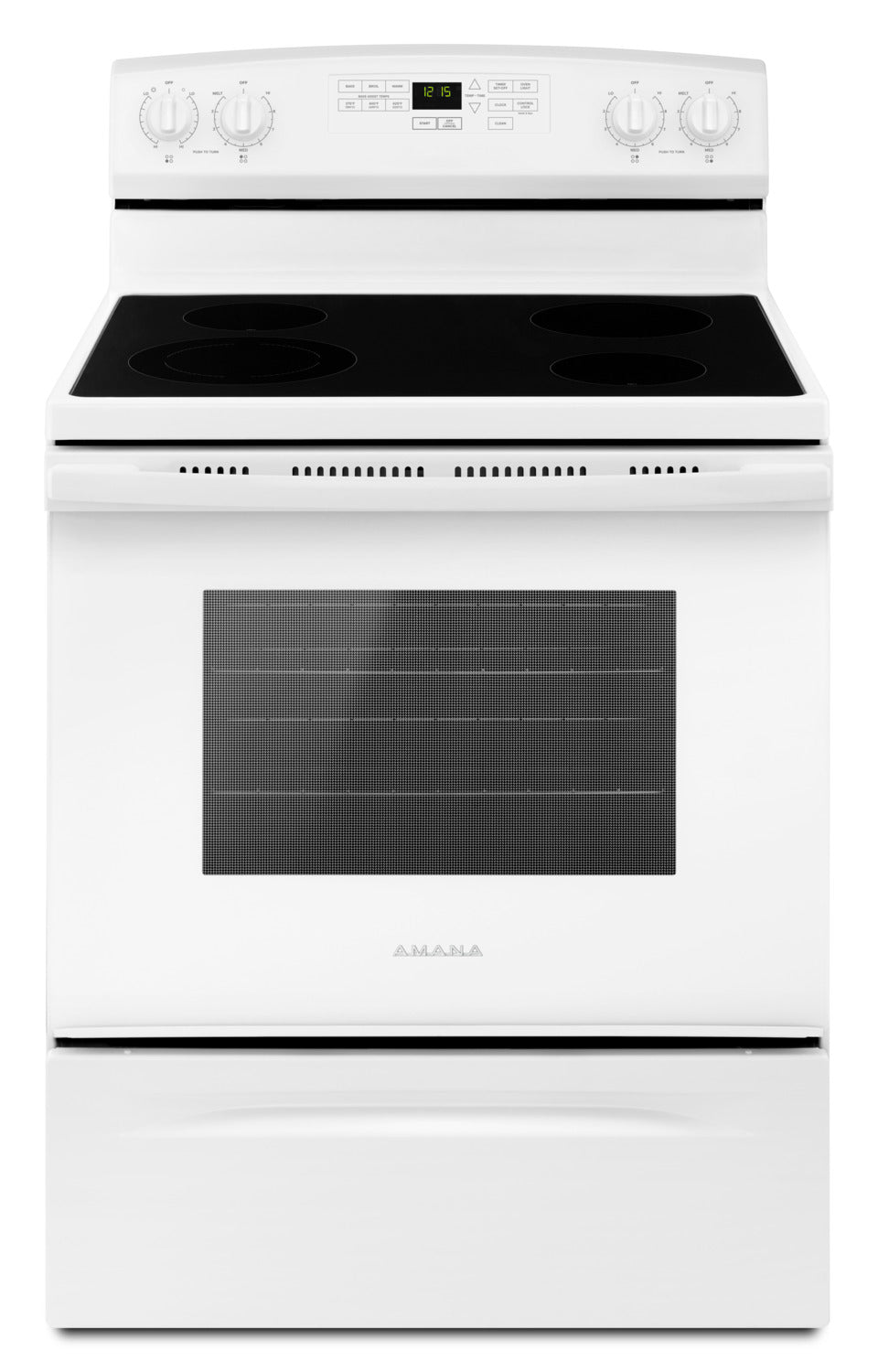 Amana 30 Inch White Freestanding Electric Range - 4.8 Cu. Ft. Capacity, 5 Burner Cooktop, Self-Cleaning Oven - YAER6603SFW - Perfect for Modern Kitchens & Family Cooking