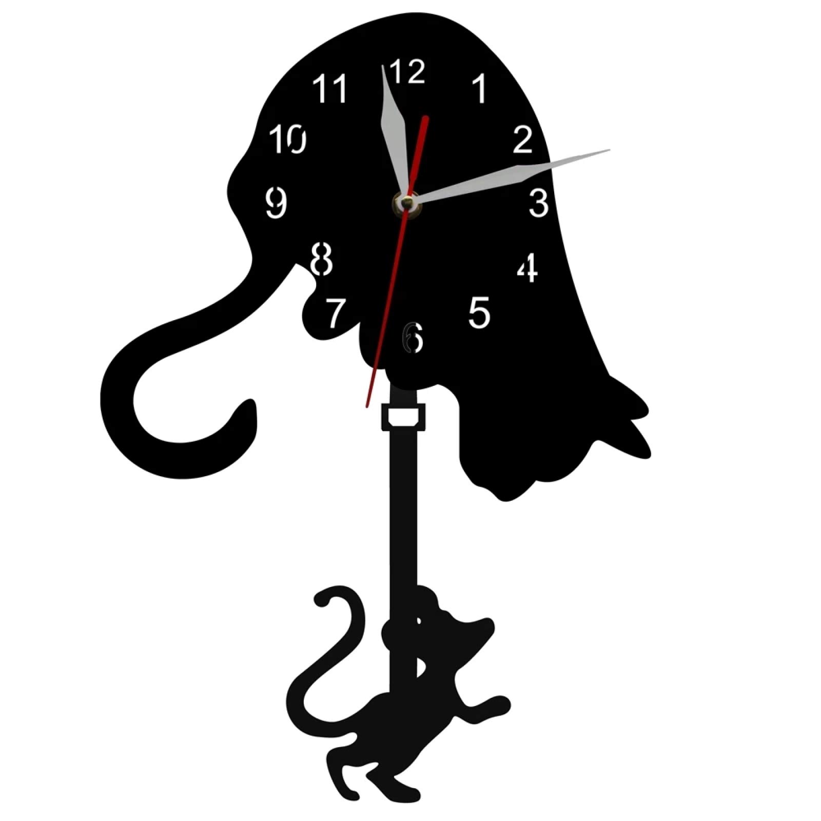 Stylish Cat and Mouse Pendulum Wall Clock - Modern Hunter Cat Wall Art Decor for Home & Office - Perfect Gift for Cat Lovers & Pet Owners - Silent Quartz Movement - Ideal for Living Room, Bedroom, or Office Decor
