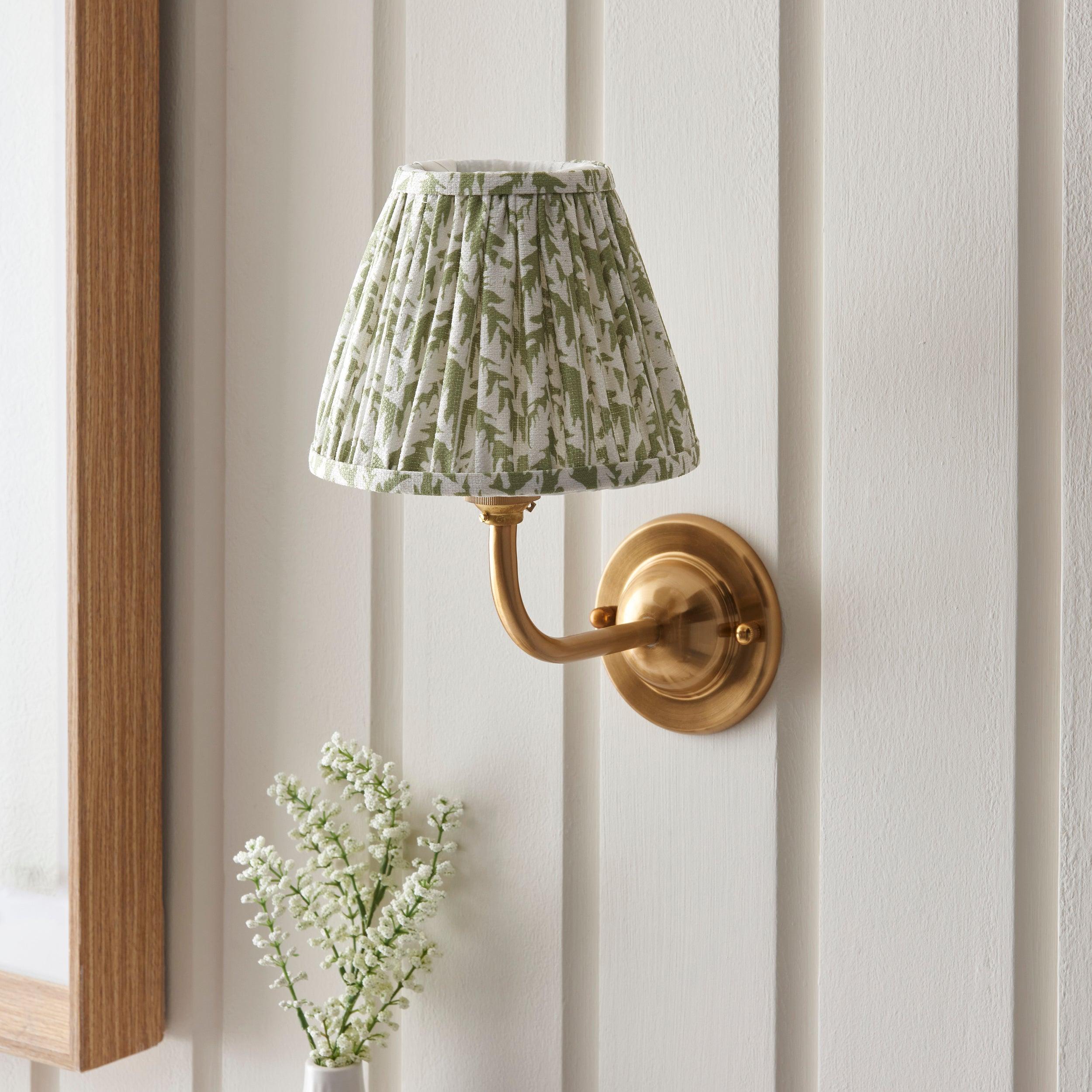 Brass Wall Light with Dome Arc and 16cm Green Leaf Shade - Perfect for Herb Garden, Kitchen, and Indoor Decor