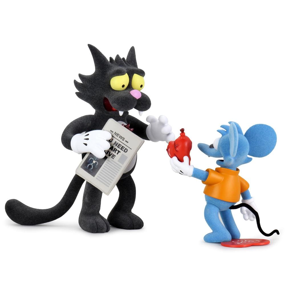 The Simpsons x Kidrobot Itchy & Scratchy Flocked Medium Figure Set - IamRetro Exclusive - Perfect for Collectors, Home Decor, and Pop Culture Enthusiasts