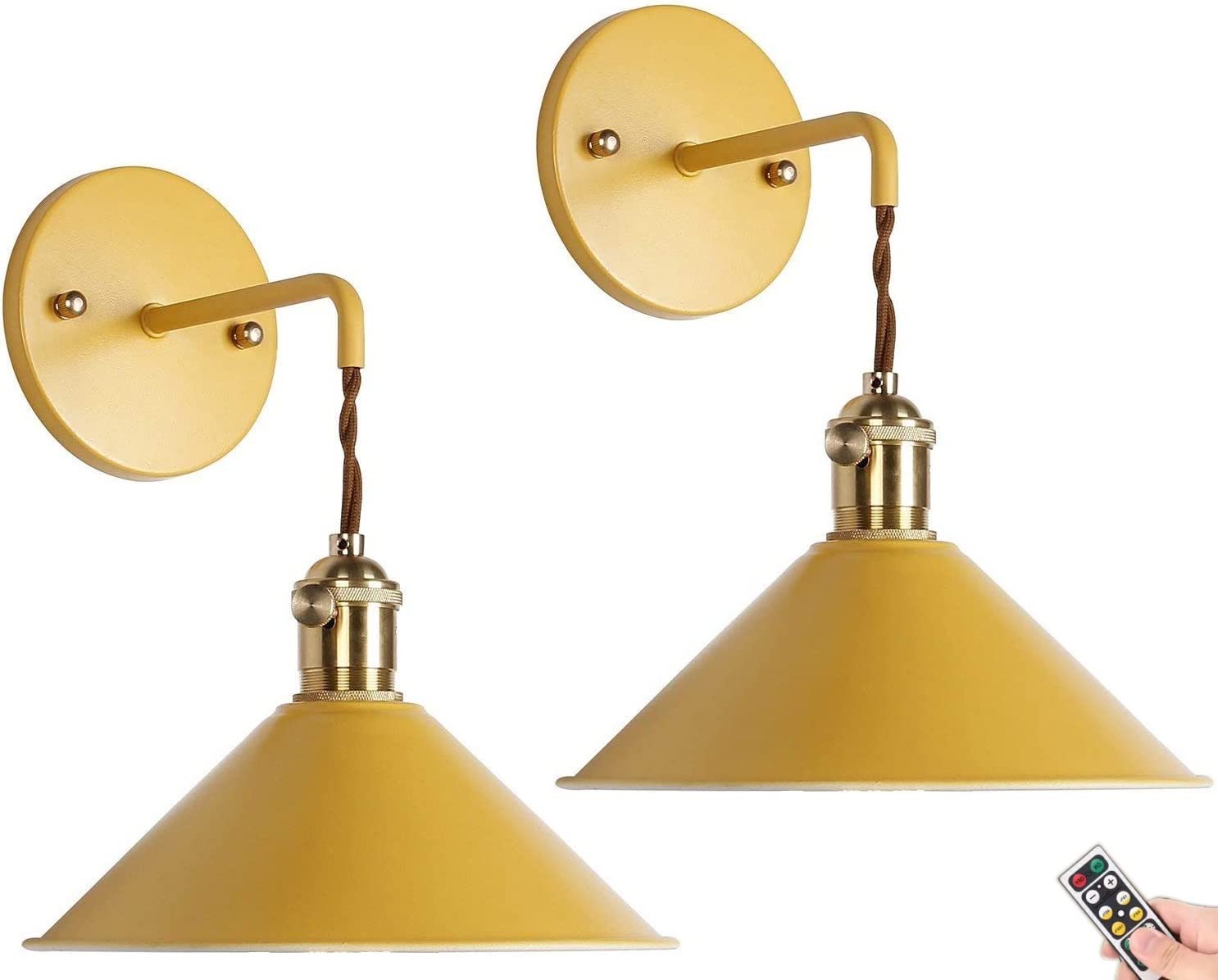 LSR Modern Wall Sconces Lighting - Battery Operated LED Lights Set of 2 with Remote Control, Dimmable Indoor Hanging Fixtures for Bedroom, Living Room & Reading Nook - Warm Yellow Light for Cozy Ambience
