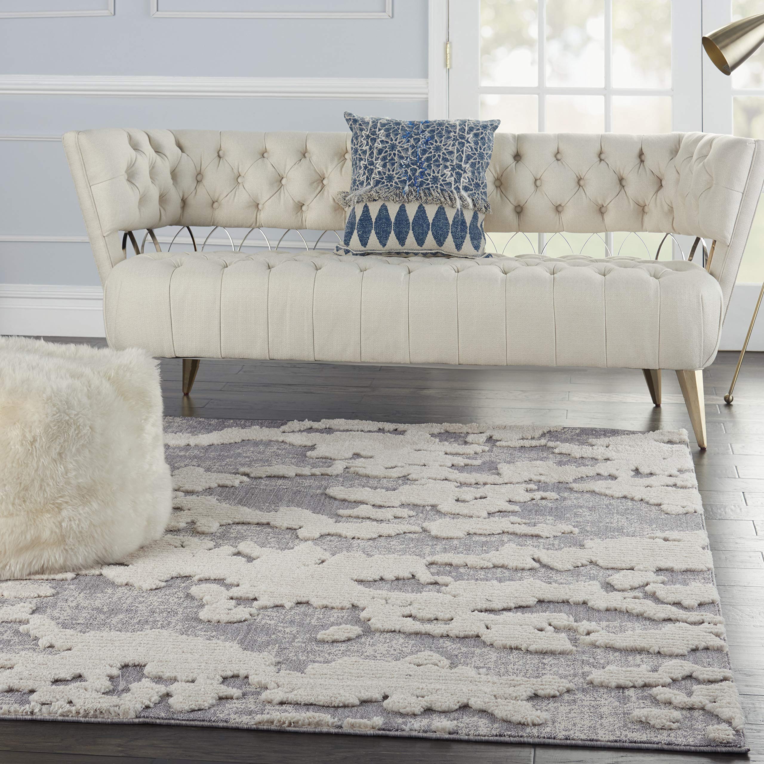 Nourison Textured Contemporary Abstract Ivory/Grey 4' x 6' Area Rug - Easy to Clean, Non-Shedding, Soft & Durable - Perfect for Bedroom, Living Room, Dining Room & Kitchen Decor (4x6)