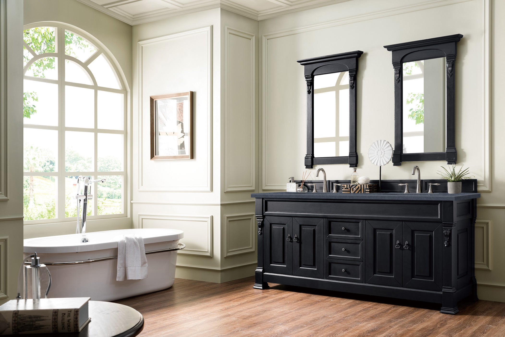 Brookfield 72-Inch Double Vanity with Antique Black Finish & 3CM Charcoal Soapstone Quartz Countertop - Perfect for Master Bathroom Renovation and Luxurious Home Upgrade