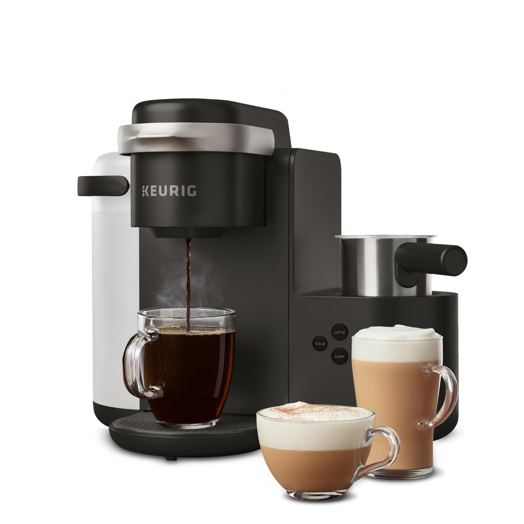 Keurig K-Cafe Single Serve Coffee Maker with Latte & Cappuccino Function - Includes 32 K-Cup Pods (Dark Charcoal) - Perfect for Home, Office & Small Spaces