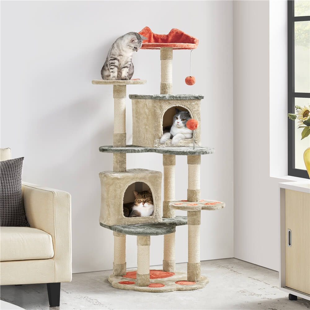 Yaheetech 57.5 Inch Tall Cat Tree with Paw-Shaped Perches - Multi-Level Kitty Condo for Climbing, Scratching & Napping - Perfect for Indoor Cats Play & Rest