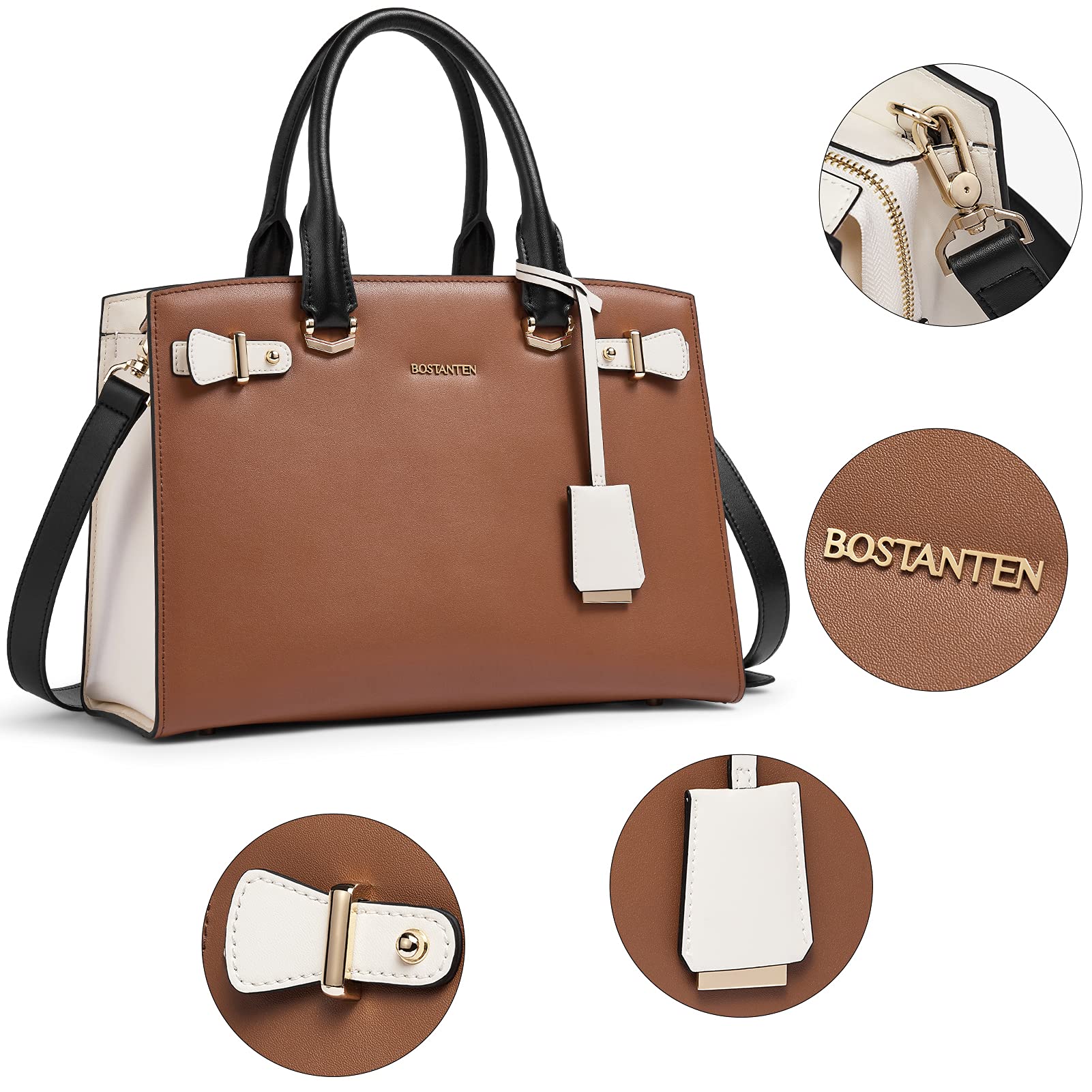 BOSTANTEN Women's Genuine Leather Handbag - Stylish Designer Satchel Purse with Top Handle, Shoulder Strap & Crossbody Option for Work, Travel & Everyday Use