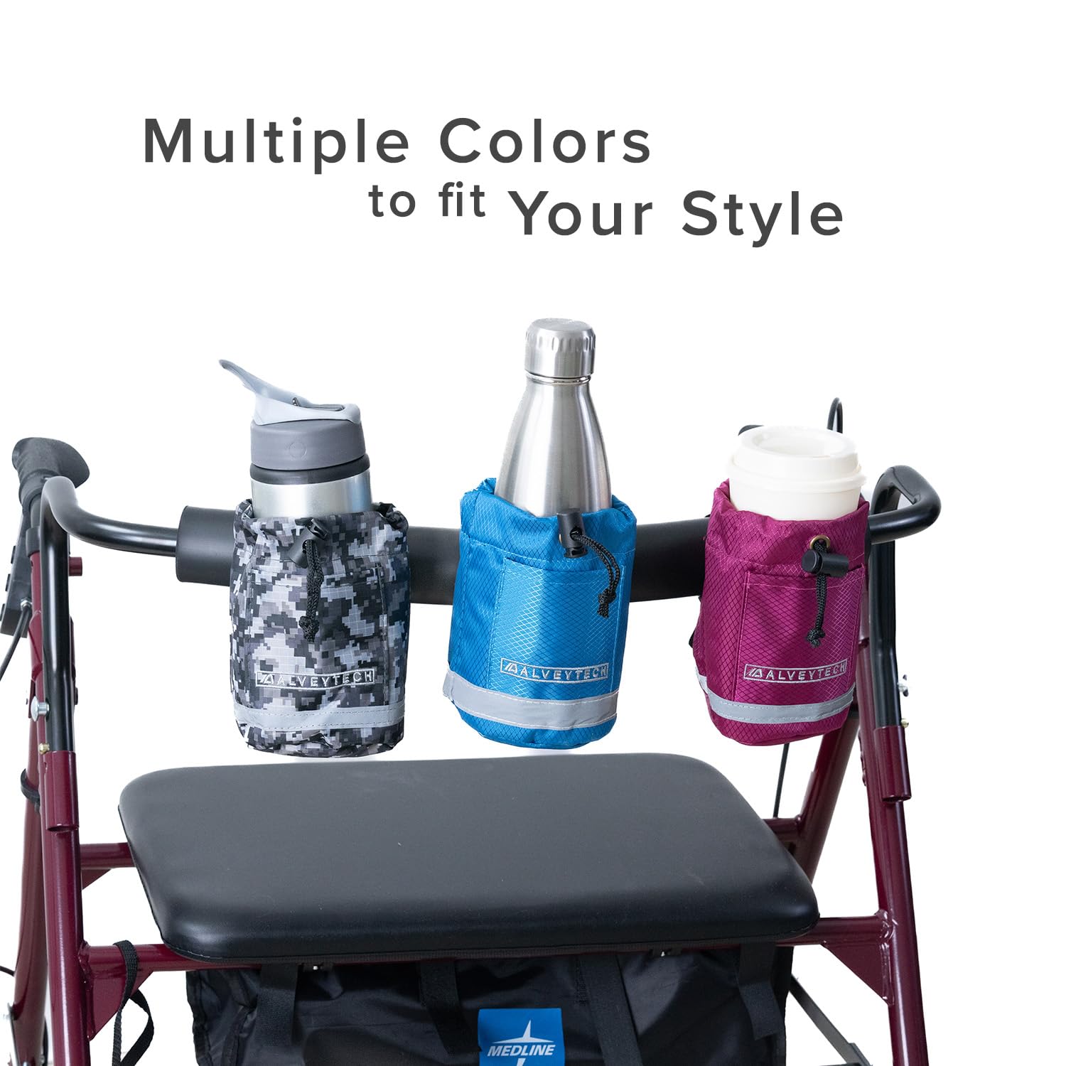 AlveyTech Unbreakable Universal Fabric Cup Holder - Heavy Duty Drink Bottle Holder for Mobility Scooters, Wheelchairs, ATV, Walker, Stroller, Cars & More (Camo) - Perfect for Outdoor Adventures, Travel & Daily Commute