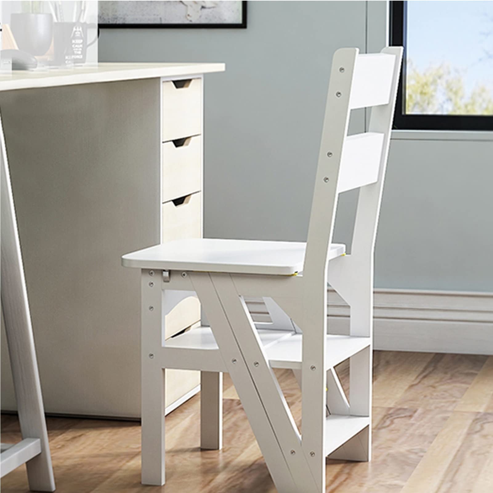 Foldable Wooden Step Stool Ladder Chair - Portable Folding Scissor Step Stool - Library Step Shelf & Plant Stand for Home Storage | Perfect for Kitchen, Bathroom, and Garage Organization