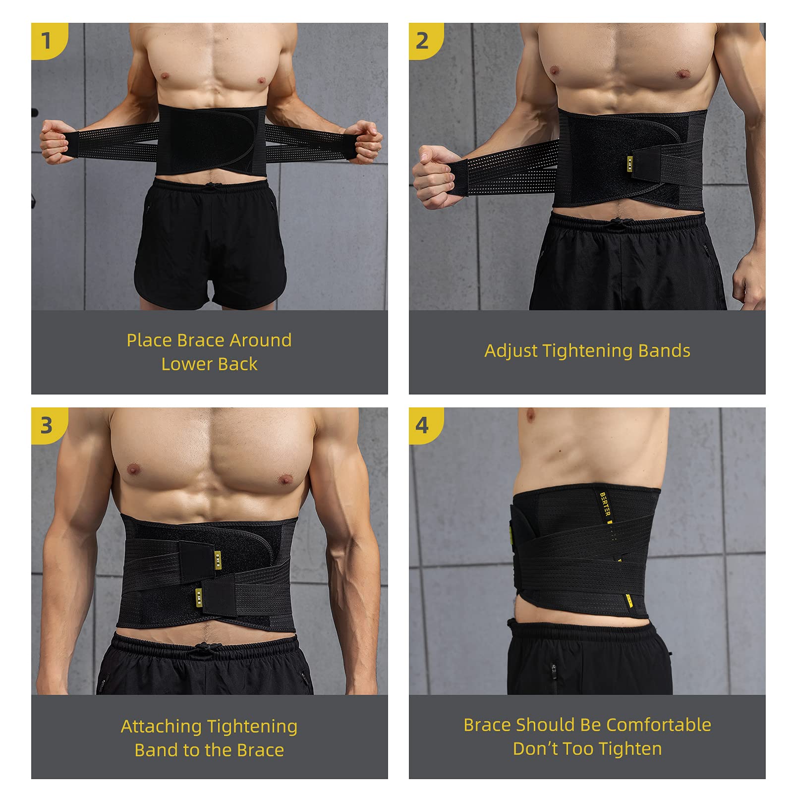 BERTER Adjustable Lower Back Brace for Pain Relief - Lumbar Support Belt for Herniated Disc, Sciatica & Scoliosis - Breathable Design for Men & Women (Medium, Black) - Ideal for Office Work, Driving & Post-Surgery Recovery
