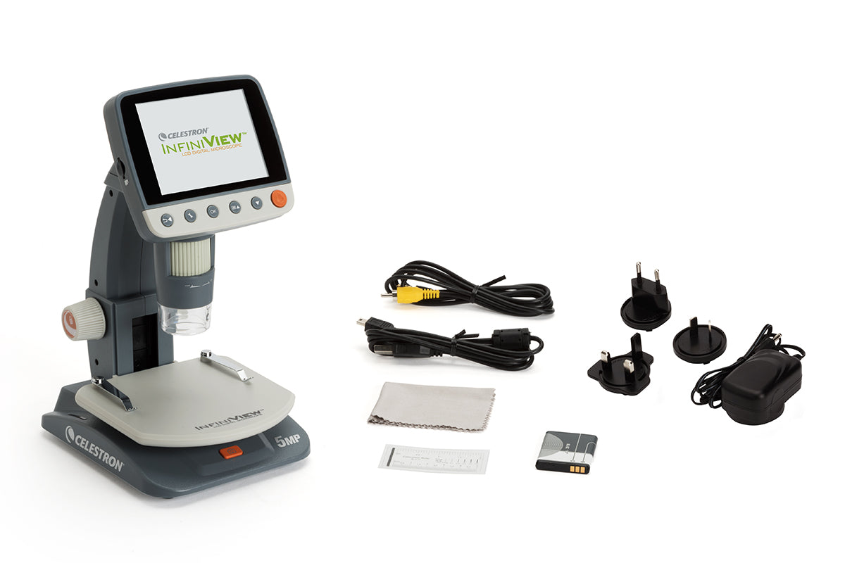 Infiniview LCD Digital Microscope with Adjustable Stand - 4.3 Inch HD Screen, 1000X Magnification for Coin Collecting, Jewelry Inspection & Electronics Repair (Multiplug Compatible)