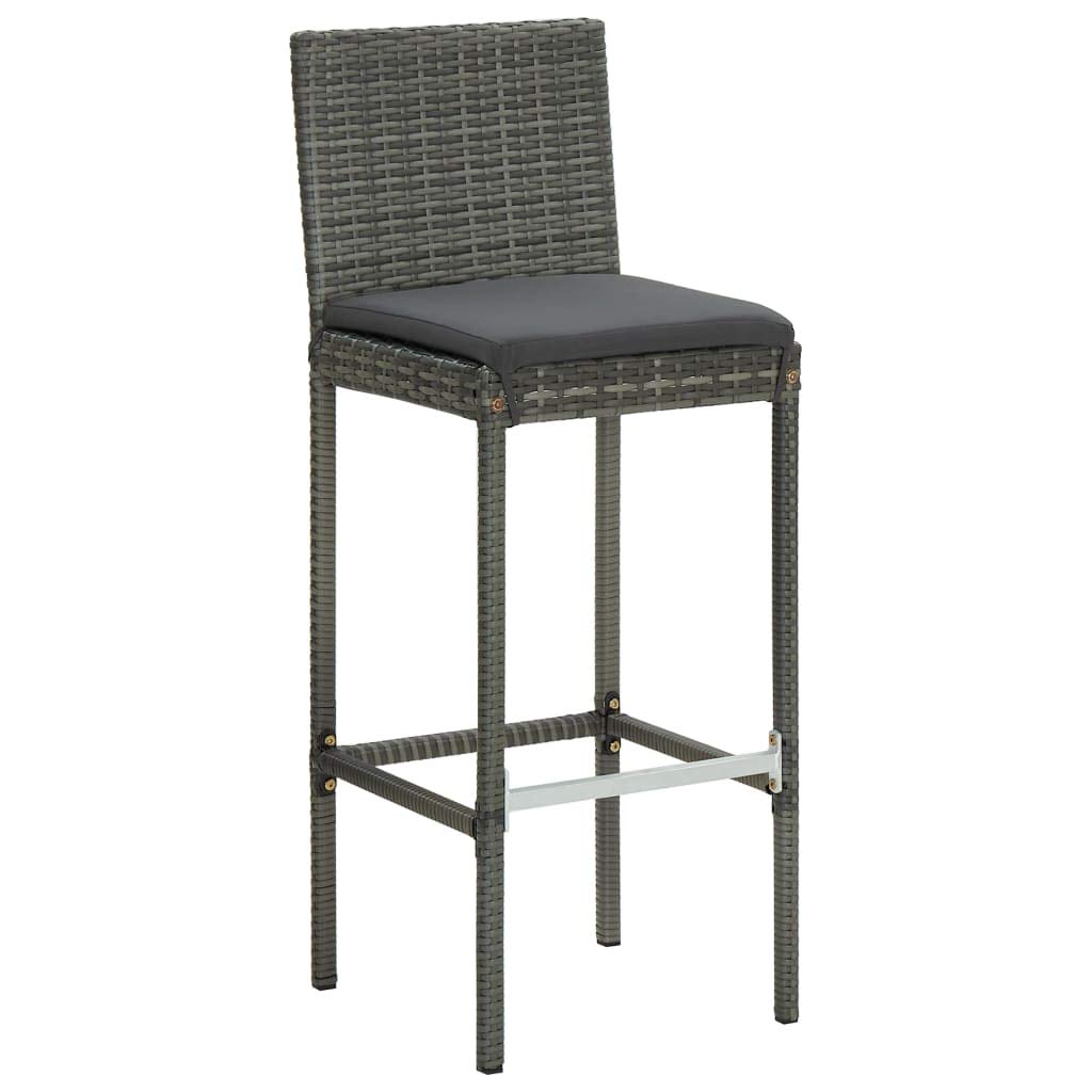 2-Piece Gray Poly Rattan Garden Bar Stools with Cushions - Outdoor Patio, Poolside & Backyard Seating Furniture for Relaxing & Entertaining