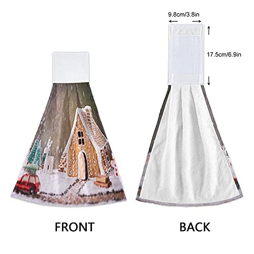 Christmas Gingerbread House Kitchen Hand Towels - 2PCS Soft Super Absorbent Dish Towels with Hanging Loop for Kitchen, Bathroom, Guest Room & Hotel Use - Perfect Holiday Decor & Practical Cleaning Towel Set