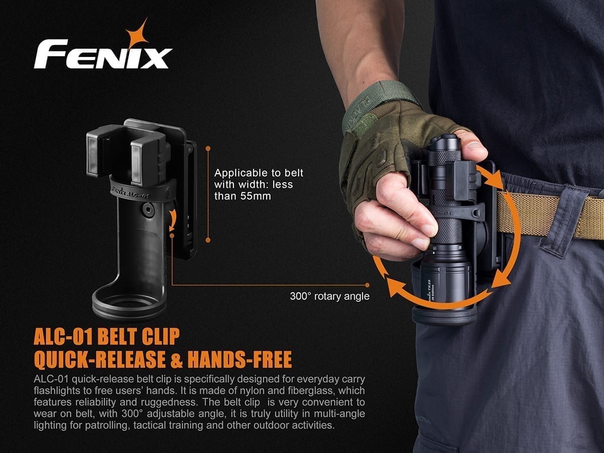 Fenix ALC 01 Quick Release Belt Clip - Secure & Convenient Tactical Gear Accessory for Flashlights, Tools & Everyday Carry (EDC) - Discontinued Model