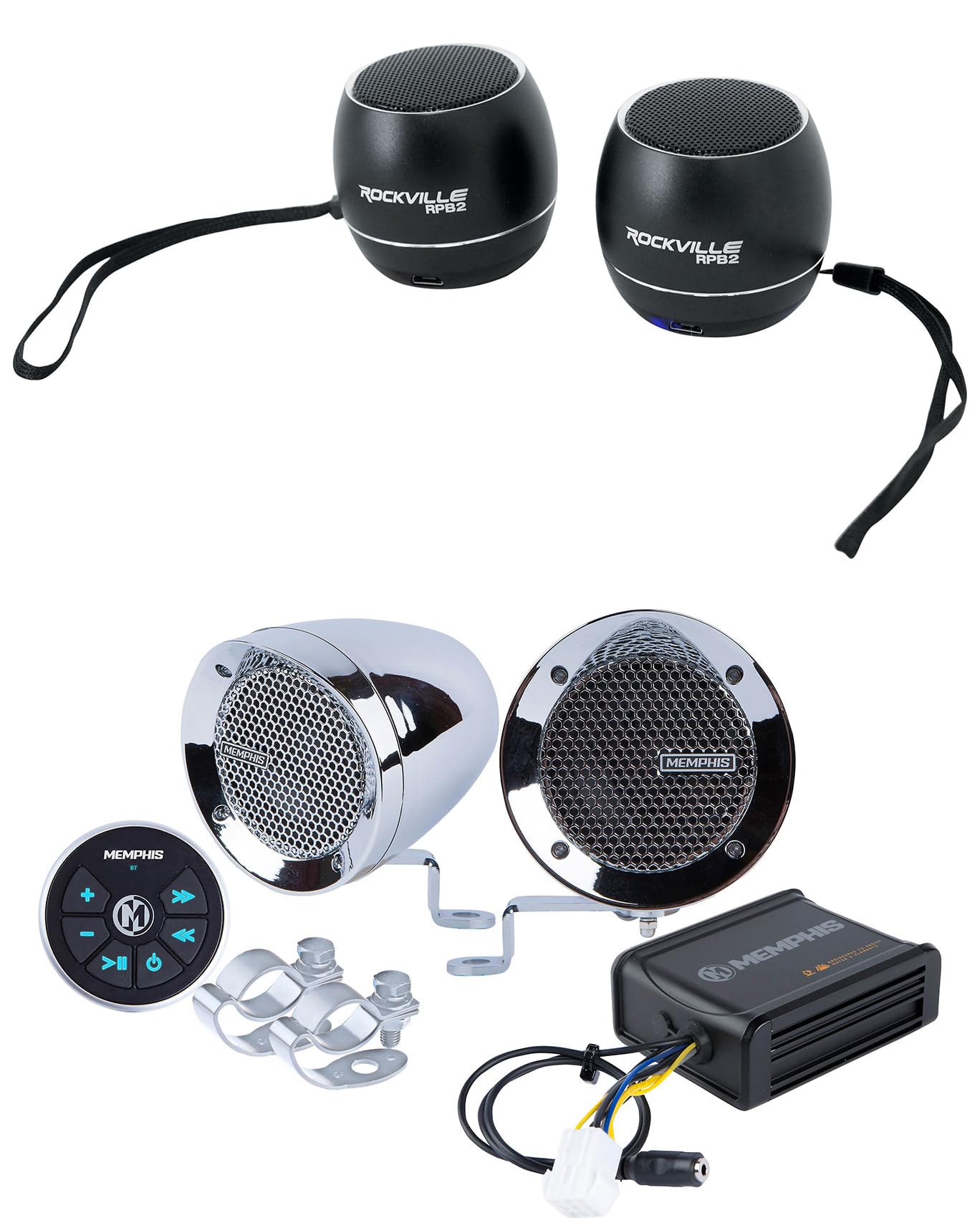 Memphis MXABMC2BT 2声道音箱+功放+蓝牙控制+家用音响套装，适用于家庭影院、派对音乐和户外娱乐