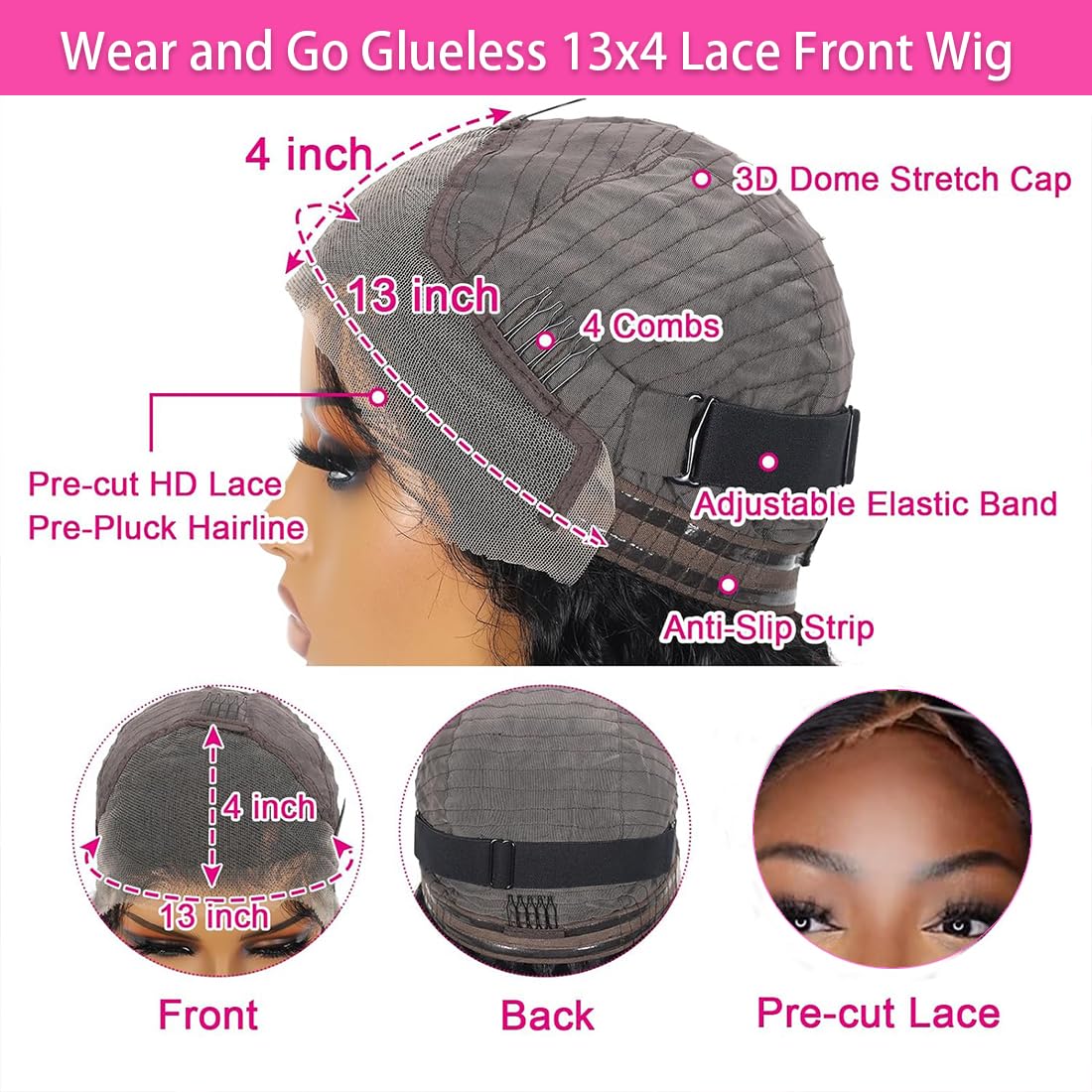 30 Inch Glueless Wear and Go Human Hair Wig - Pre Plucked 13x4 Lace Front with Baby Hair, 180% Density Deep Wave HD Transparent Lace Frontal Curly Wig for Women | Perfect for Daily Wear, Parties, Cosplay & Protective Styling