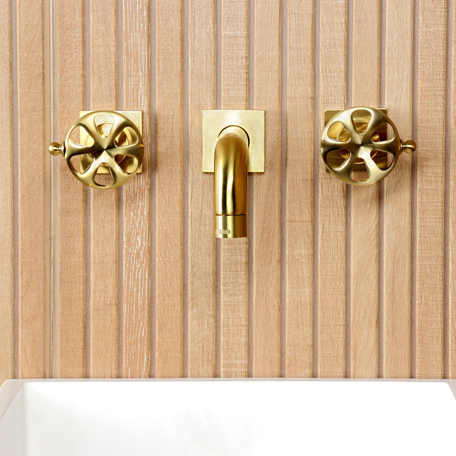 Belknap KS6127RX Brushed Brass Double Handle 3-Hole Wall Mount Bathroom Faucet - Perfect for Modern Bathroom Vanities and Powder Rooms