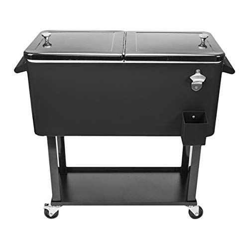 80 QT Rolling Ice Chest Cooler with Wheels & Shelf - Portable Outdoor Drink Cooler Cart for Picnics, BBQs, Camping & Tailgating - Perfect for Patio, Beach & Backyard Parties