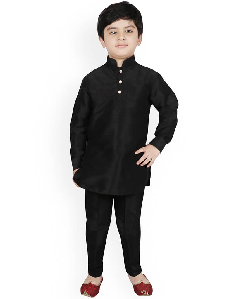 Premium Black Kurta Pajama Set for Men - 100% Pure Dhupion Silk - Comfortable Traditional Indian Wear for Festivals, Weddings & Special Occasions
